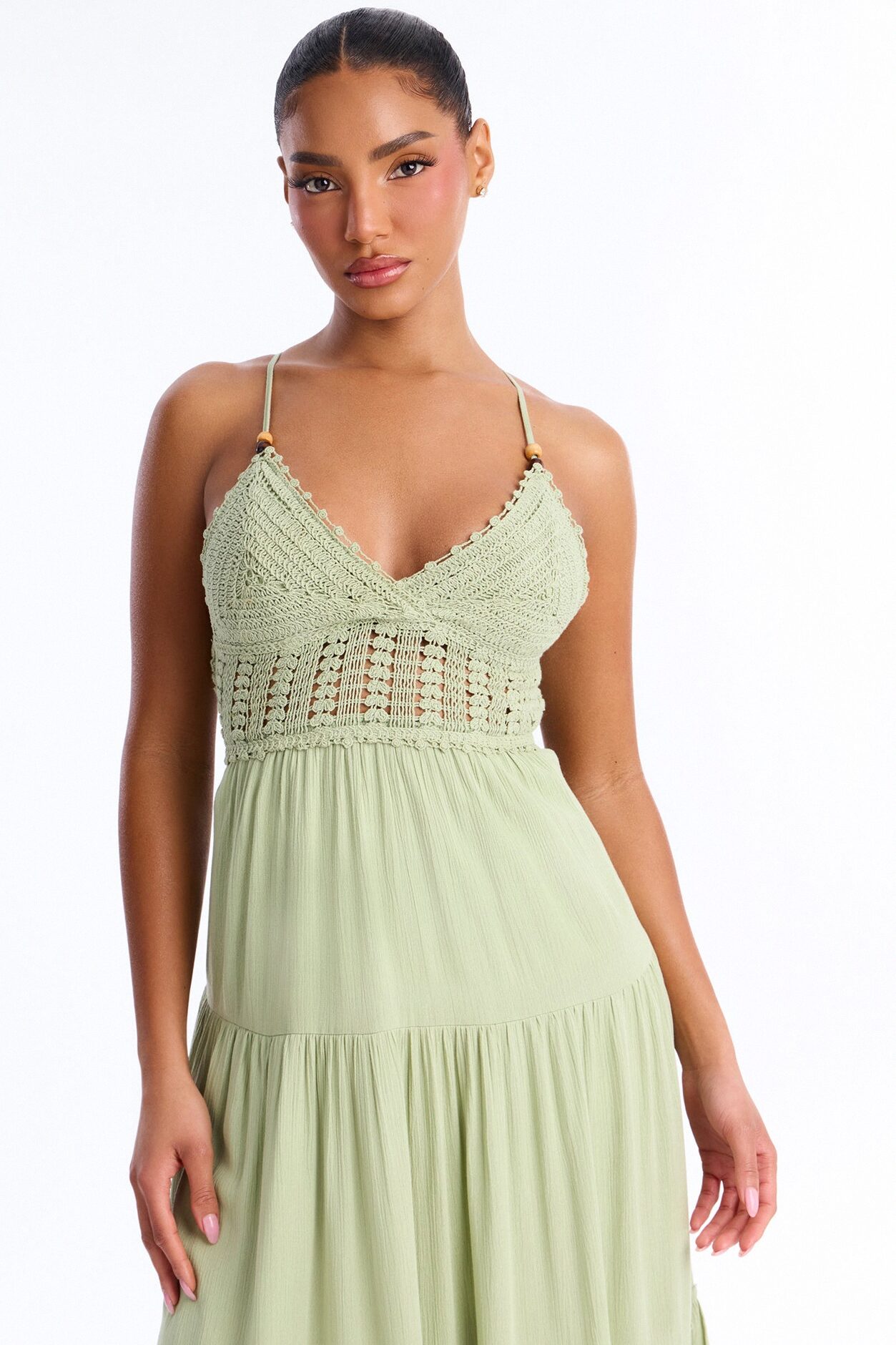 Bianca Crochet Midi Dress - Sage