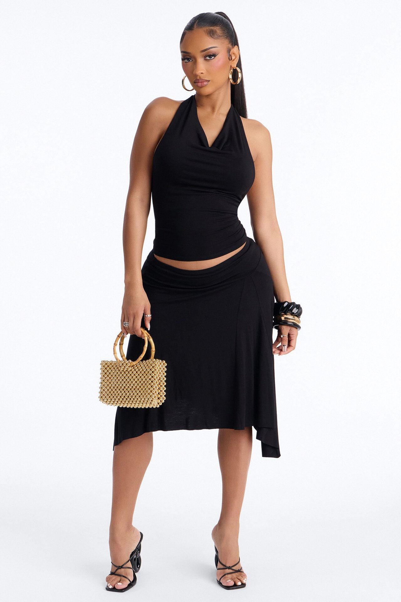 Justine Halter Asymmetrical Skirt Set - Black