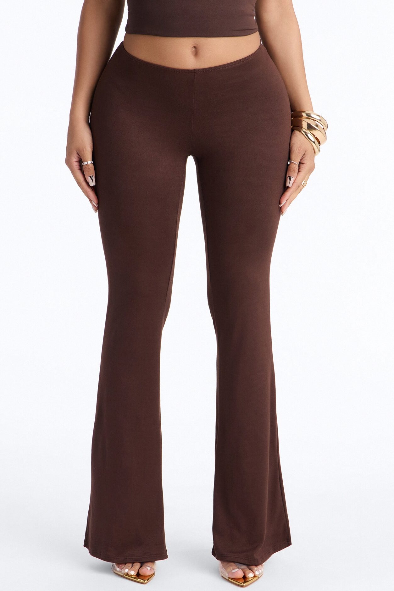 Feeling Cheeky Low Rise Ruched Butt Flare Pant - Chocolate