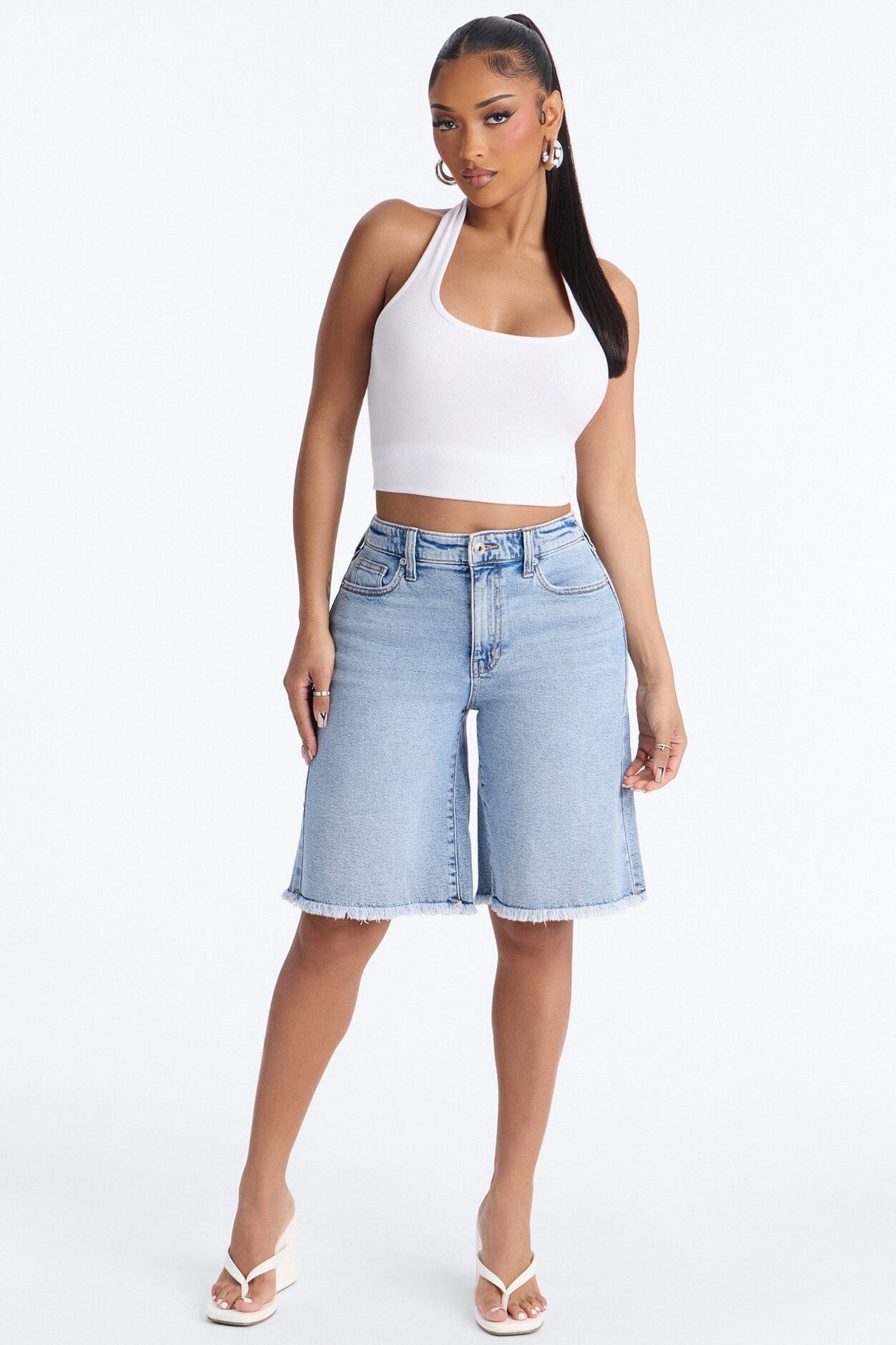 First Destination Stretch 90s Denim Jorts - Medium Wash