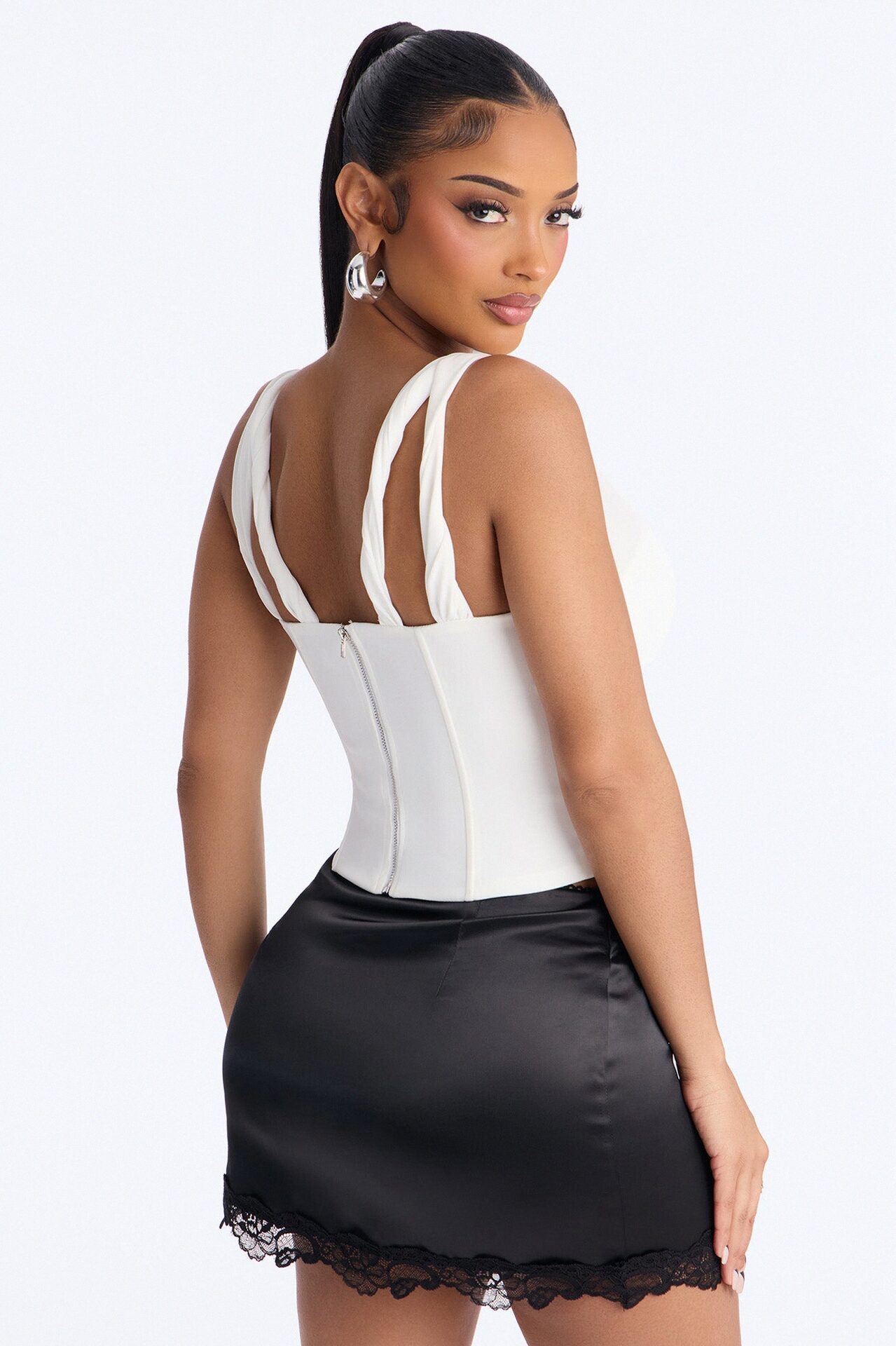 Sipping Champagne Chiffon Corset - White