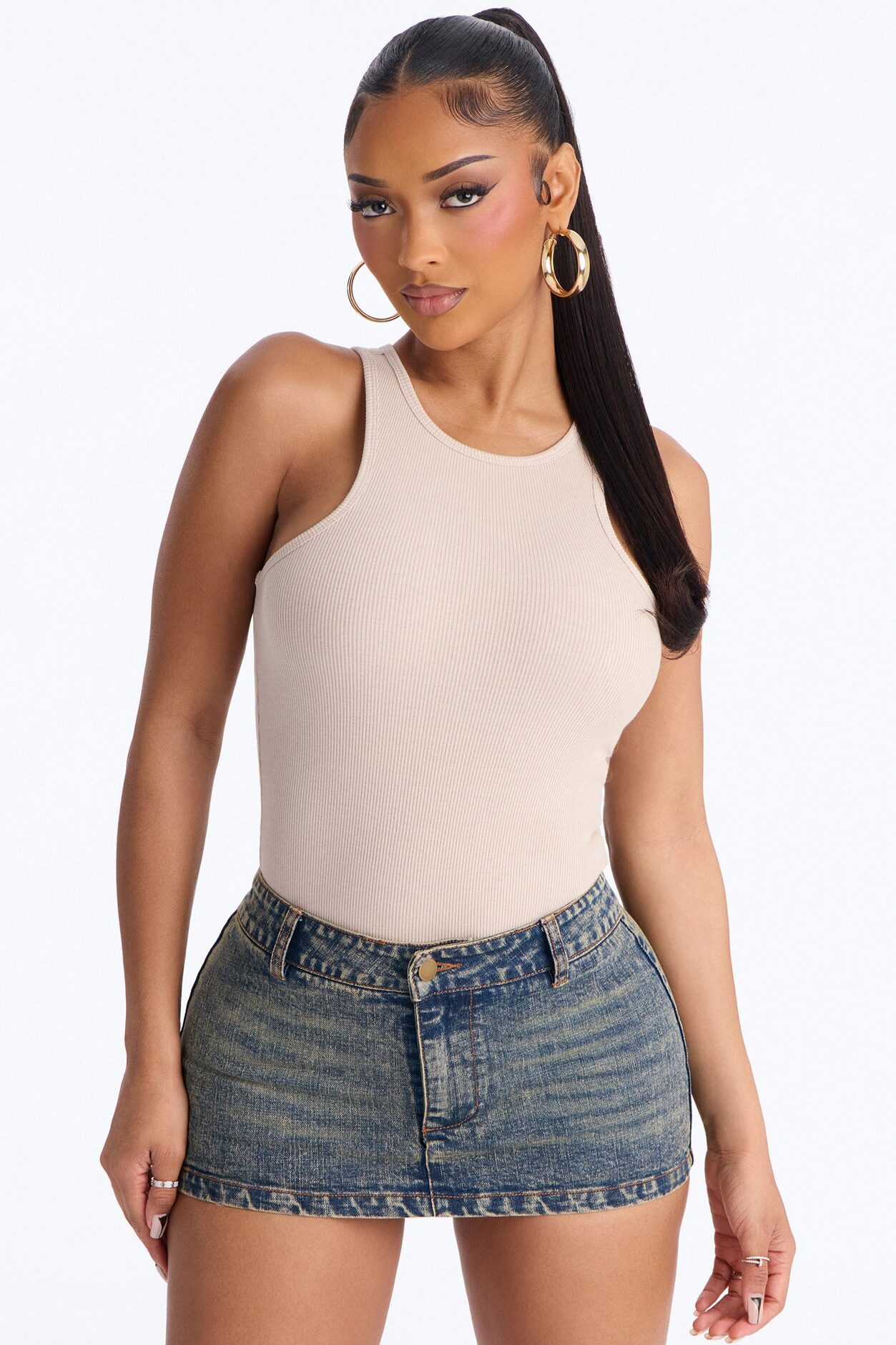 Model Attitude Racerback Bodysuit - Stone