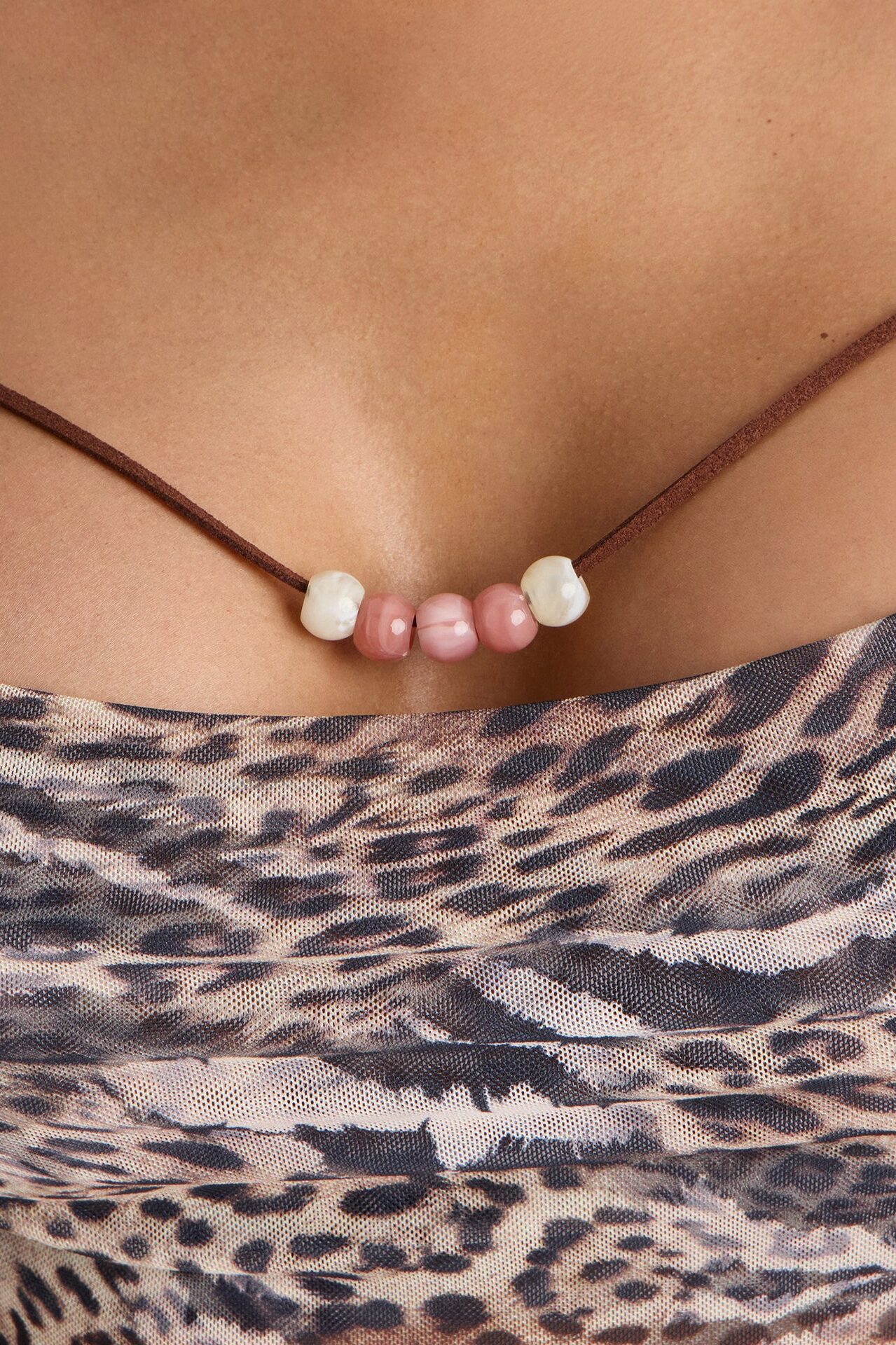 For The Thrill Mesh Beaded Animal Cowl Neck Top - Leopard