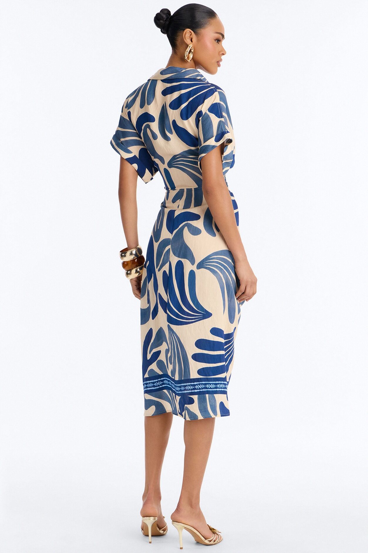 Milani Printed Shirt Midi Dress - White/Blue
