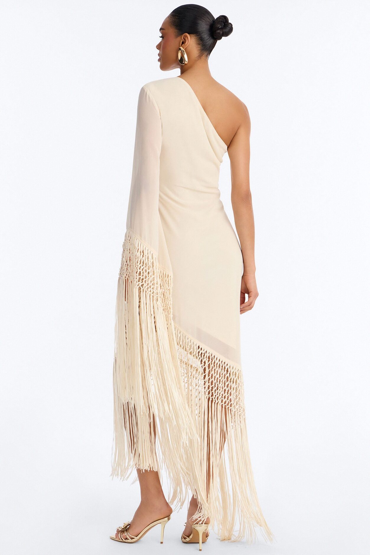 Capri Fringe Chiffon Maxi Dress - Cream