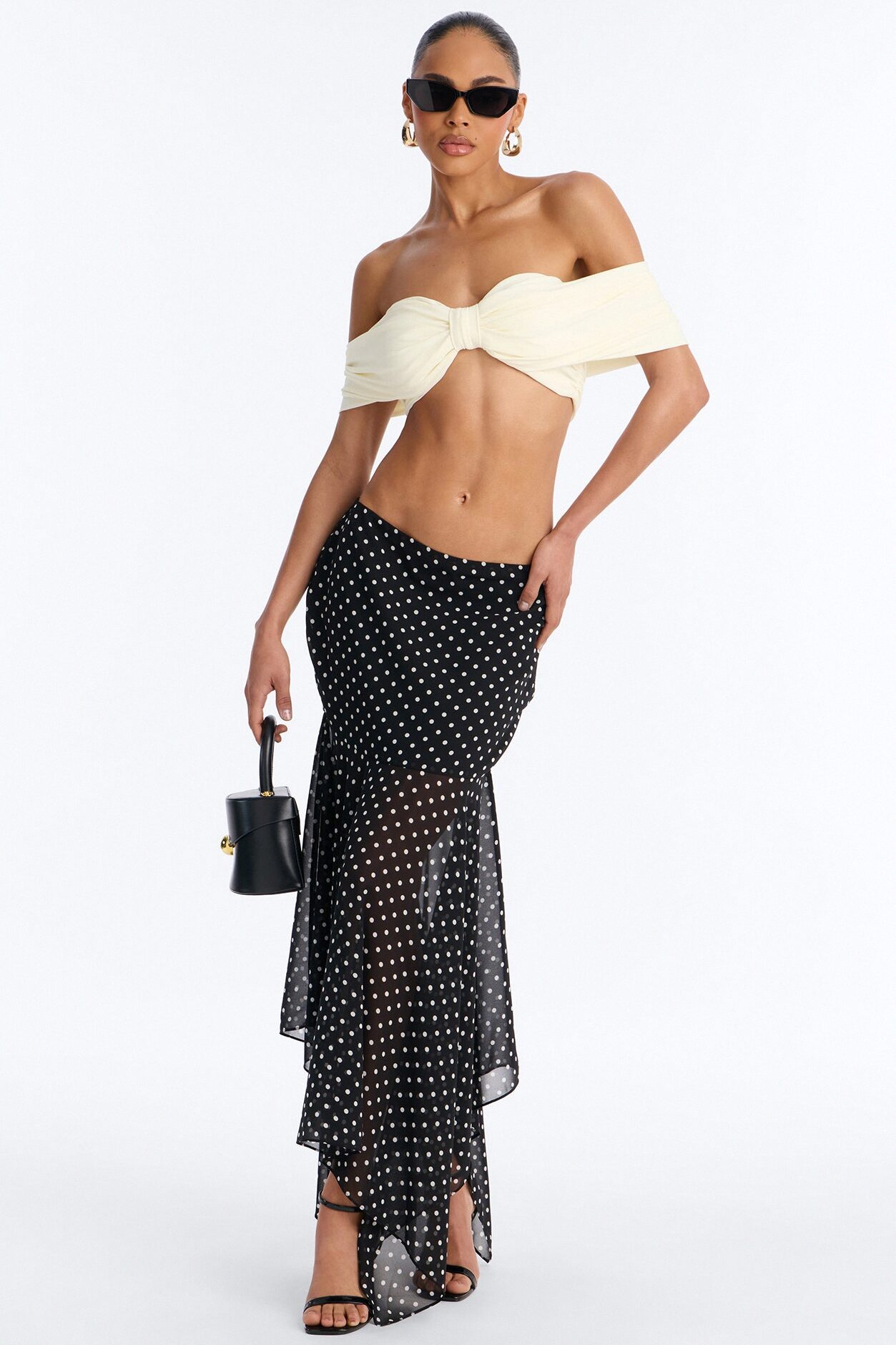 Nina Off Shoulder Ruched Crop Top - Cream