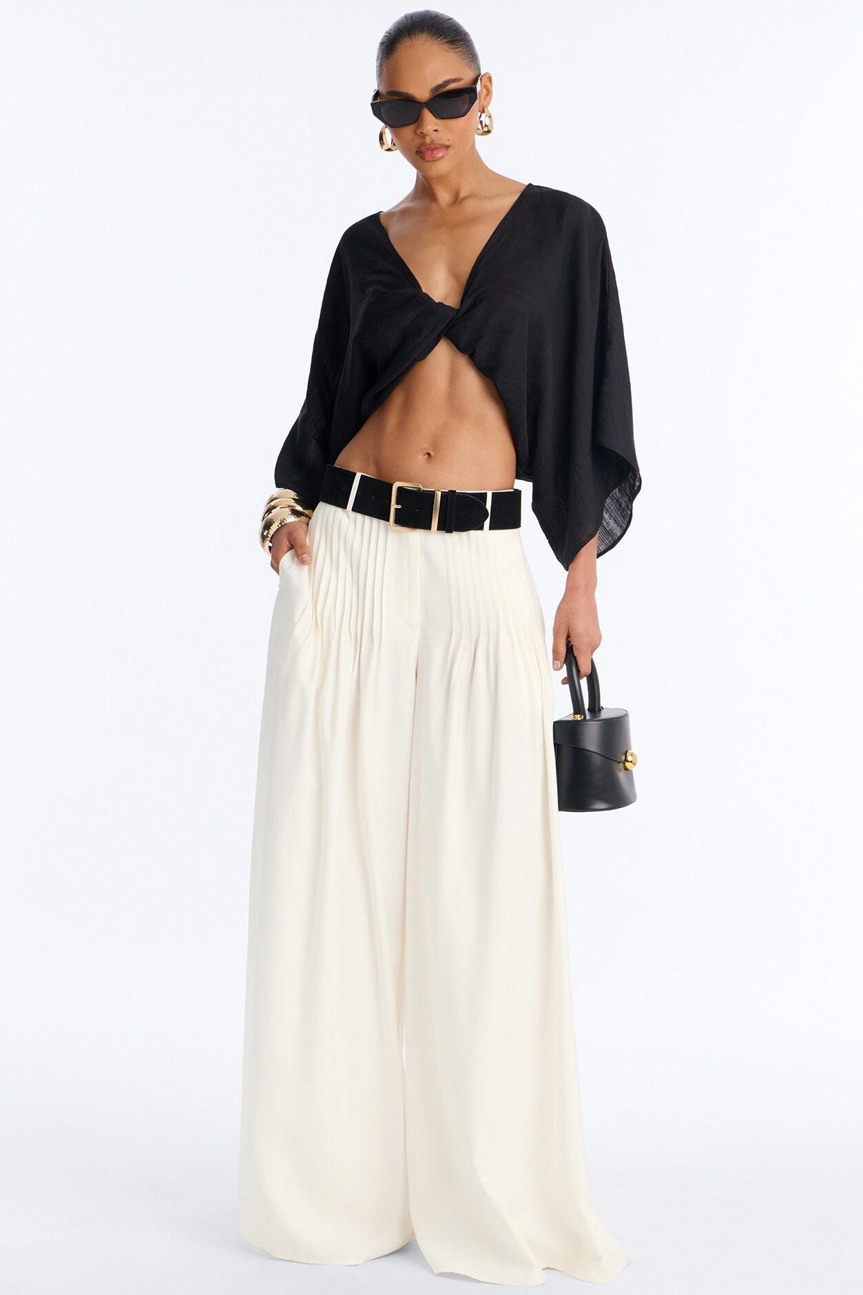 Butter Me Up Knotted Linen Top - Black