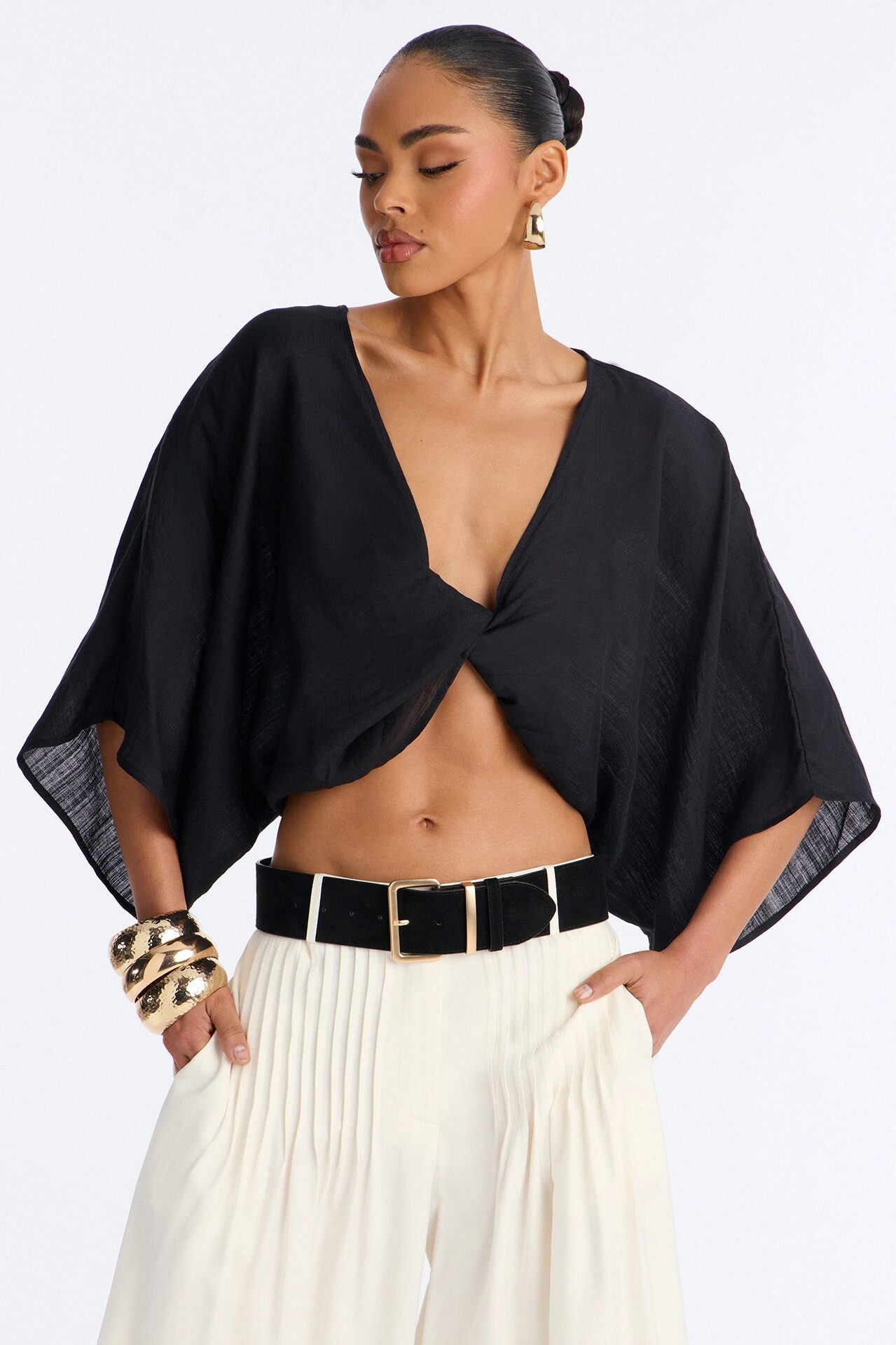Butter Me Up Knotted Linen Top - Black