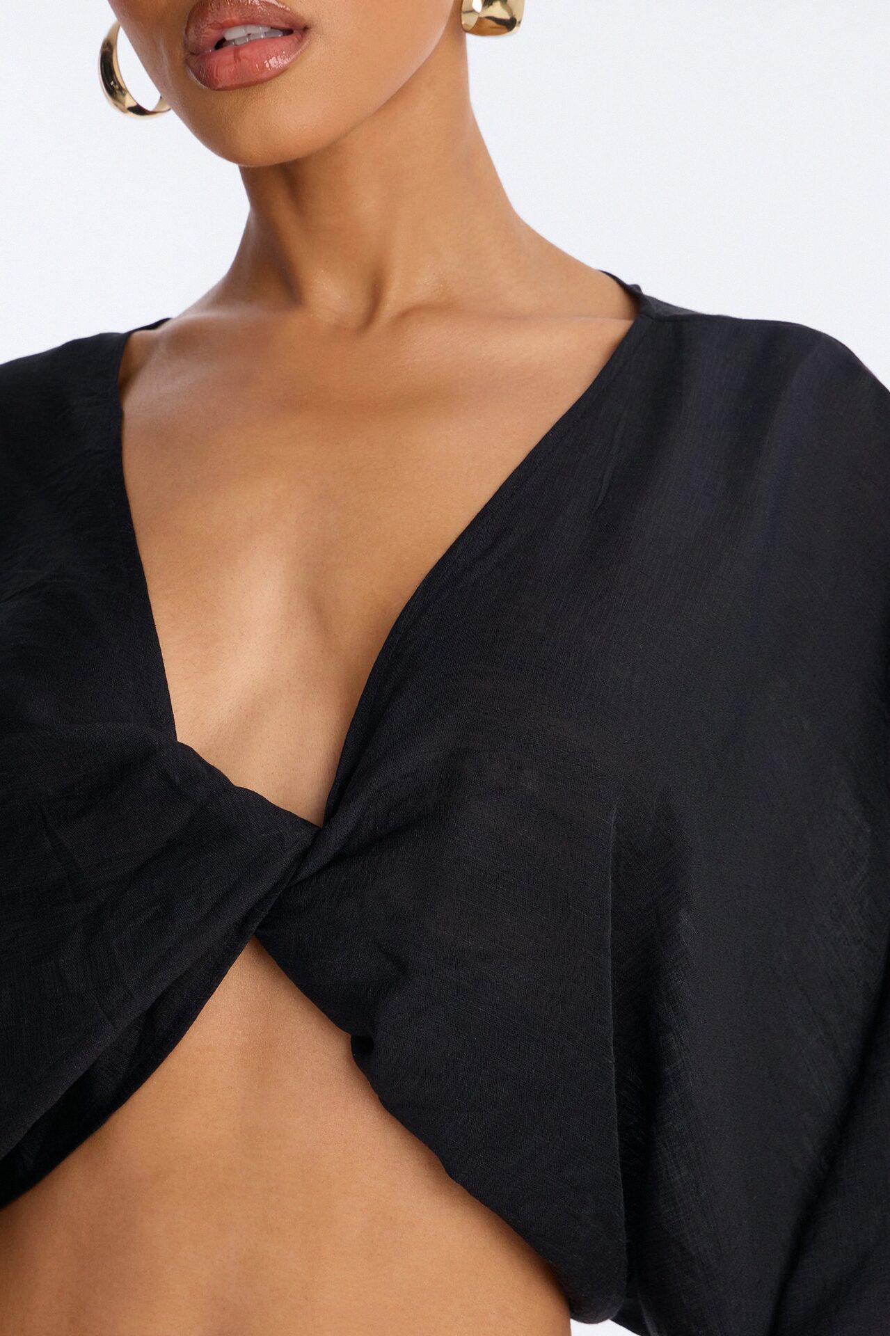 Butter Me Up Knotted Linen Top - Black