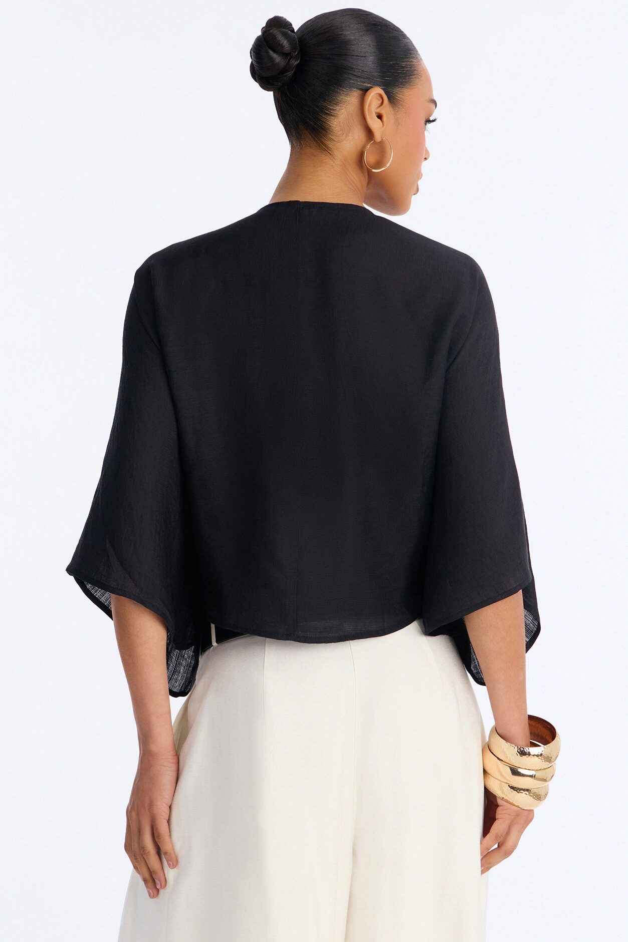 Butter Me Up Knotted Linen Top - Black