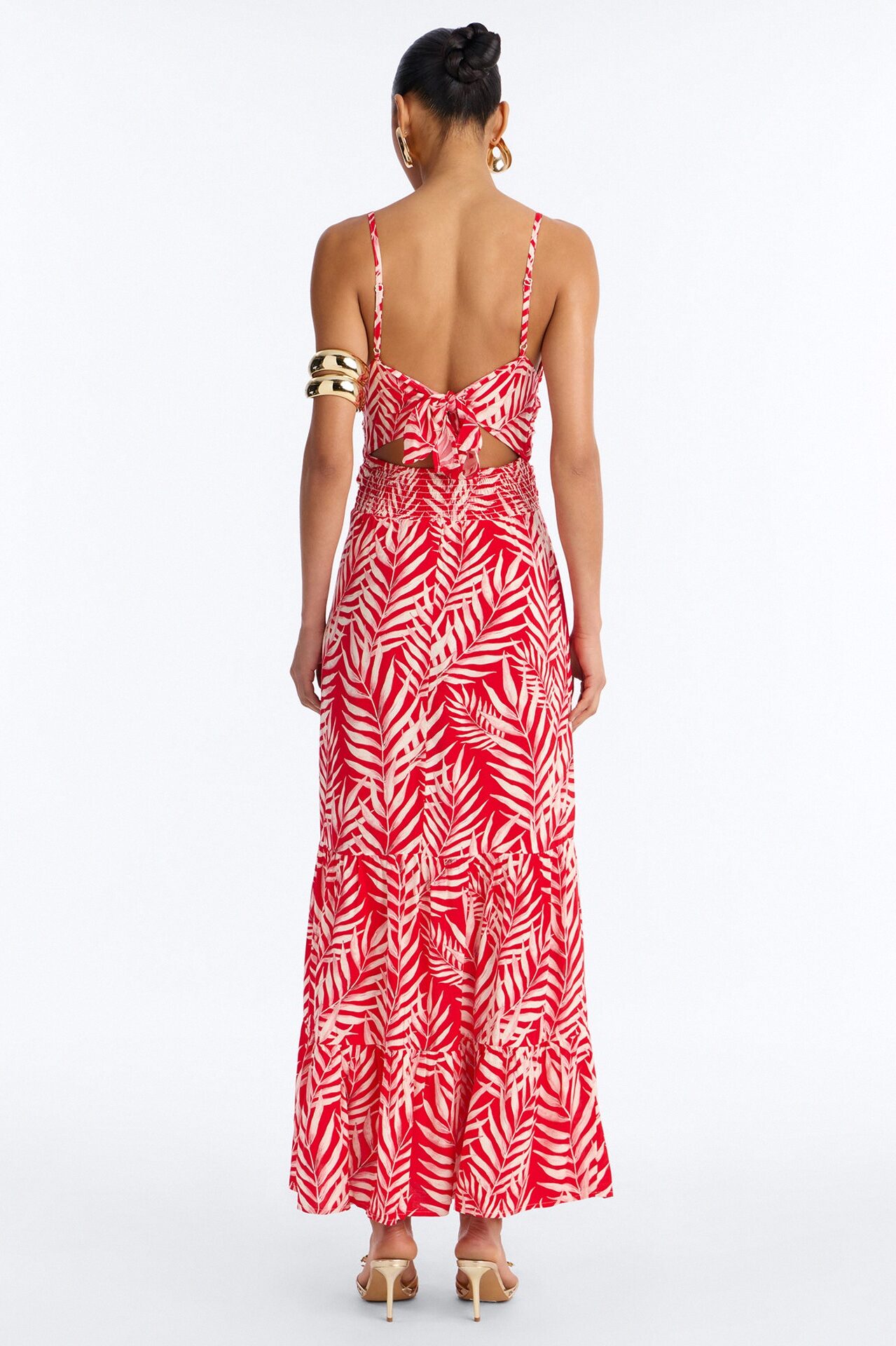 Kaylie Printed Tie Front Maxi Dress - Red/combo