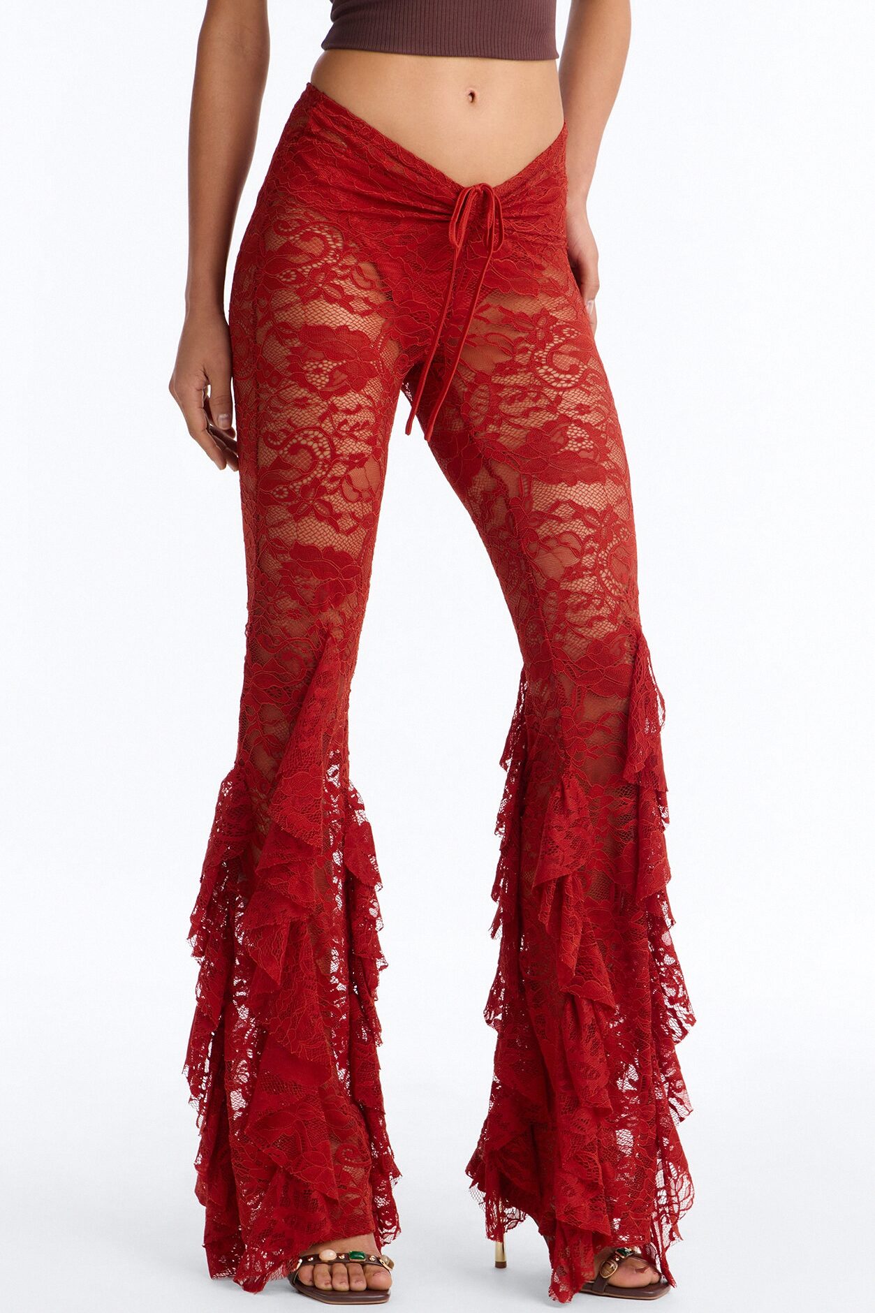Biyanka Ruffle Lace Flare Pant - Terracotta