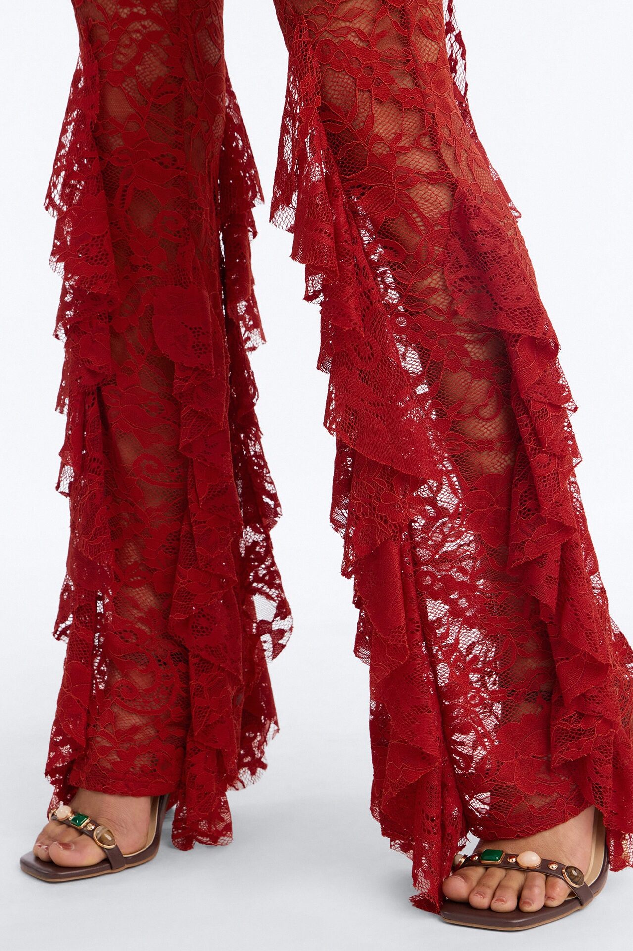 Biyanka Ruffle Lace Flare Pant - Terracotta