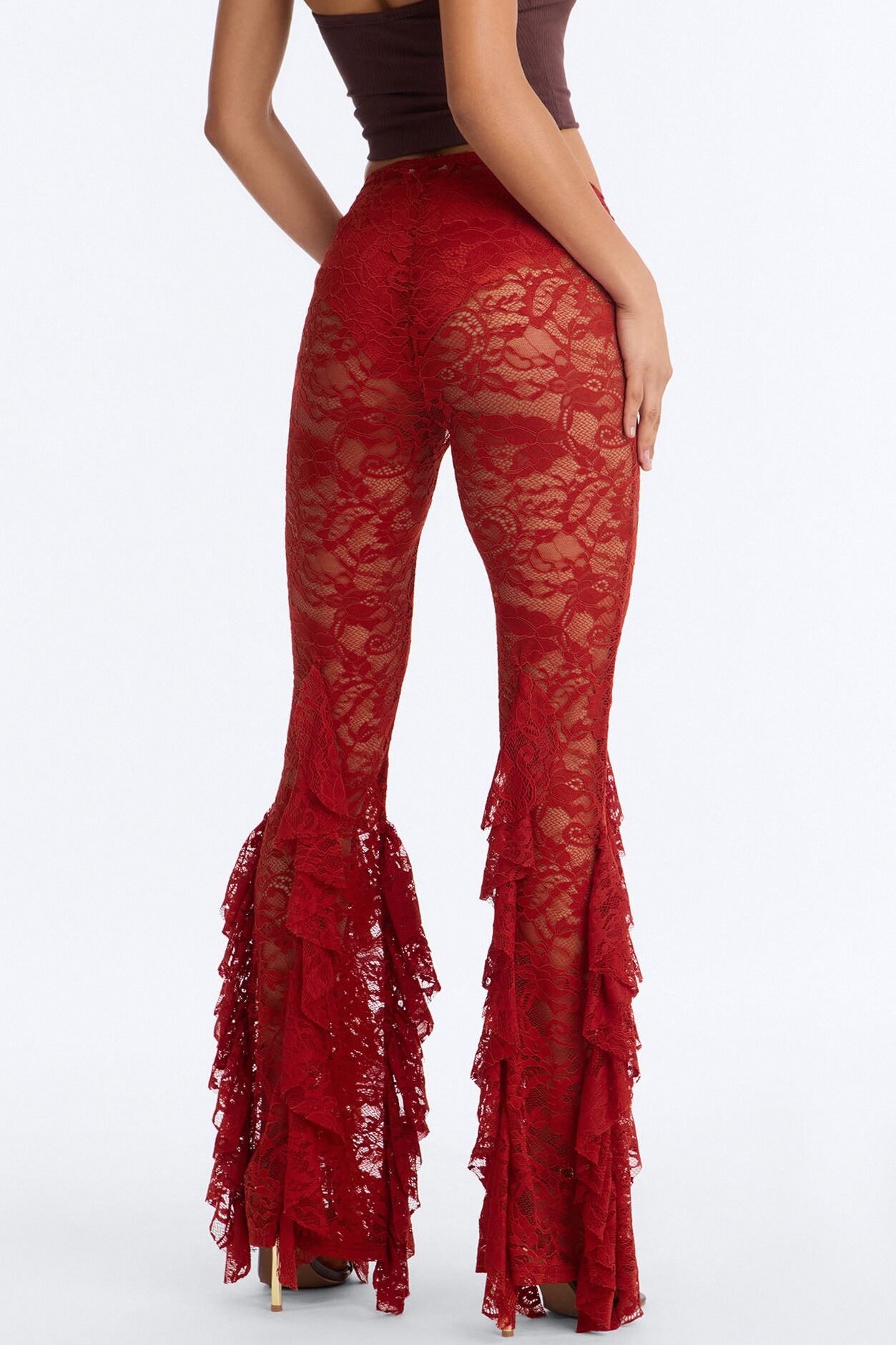 Biyanka Ruffle Lace Flare Pant - Terracotta