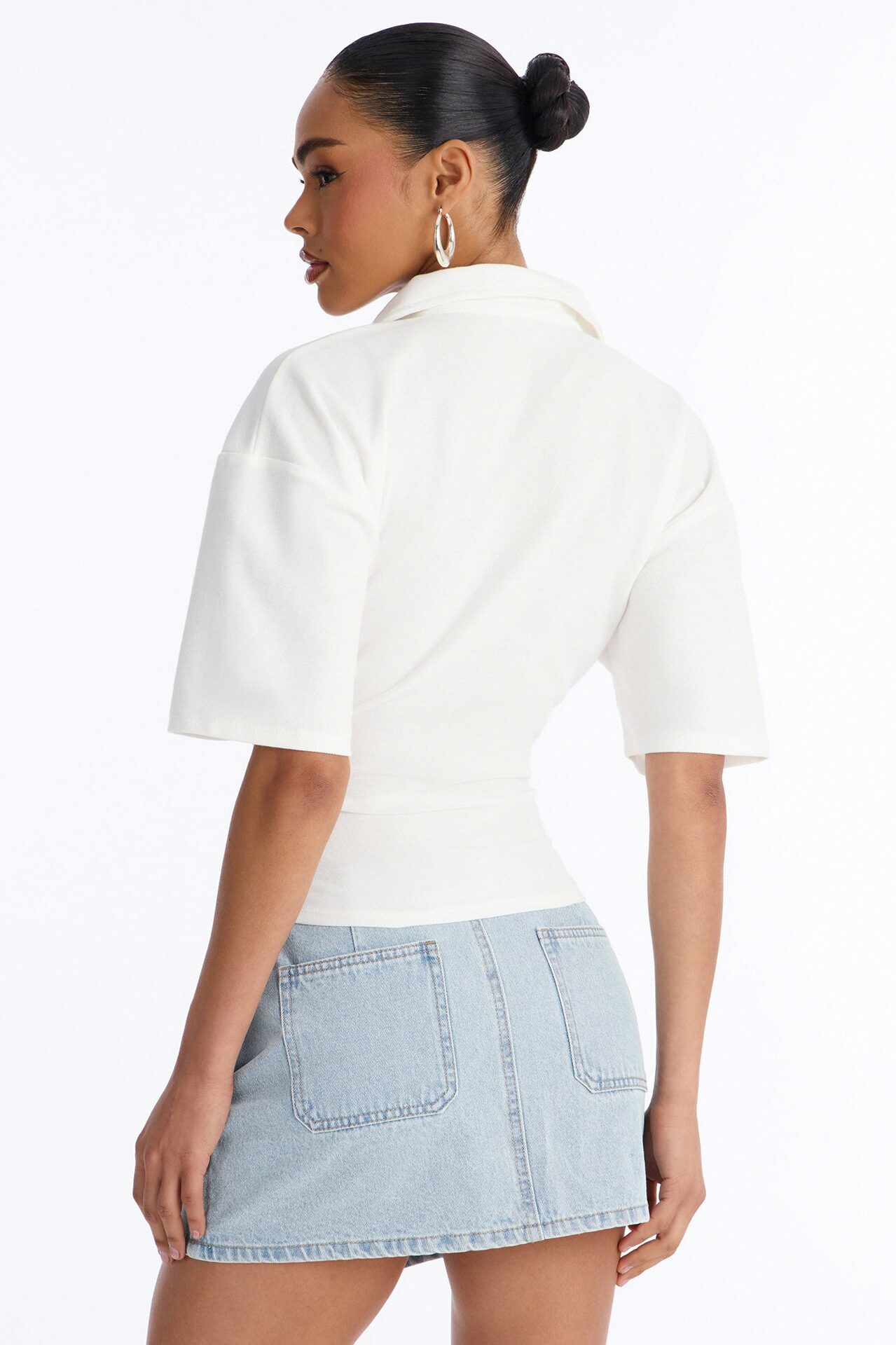 Street Serve Cinched Short Sleeve Polo Top - White