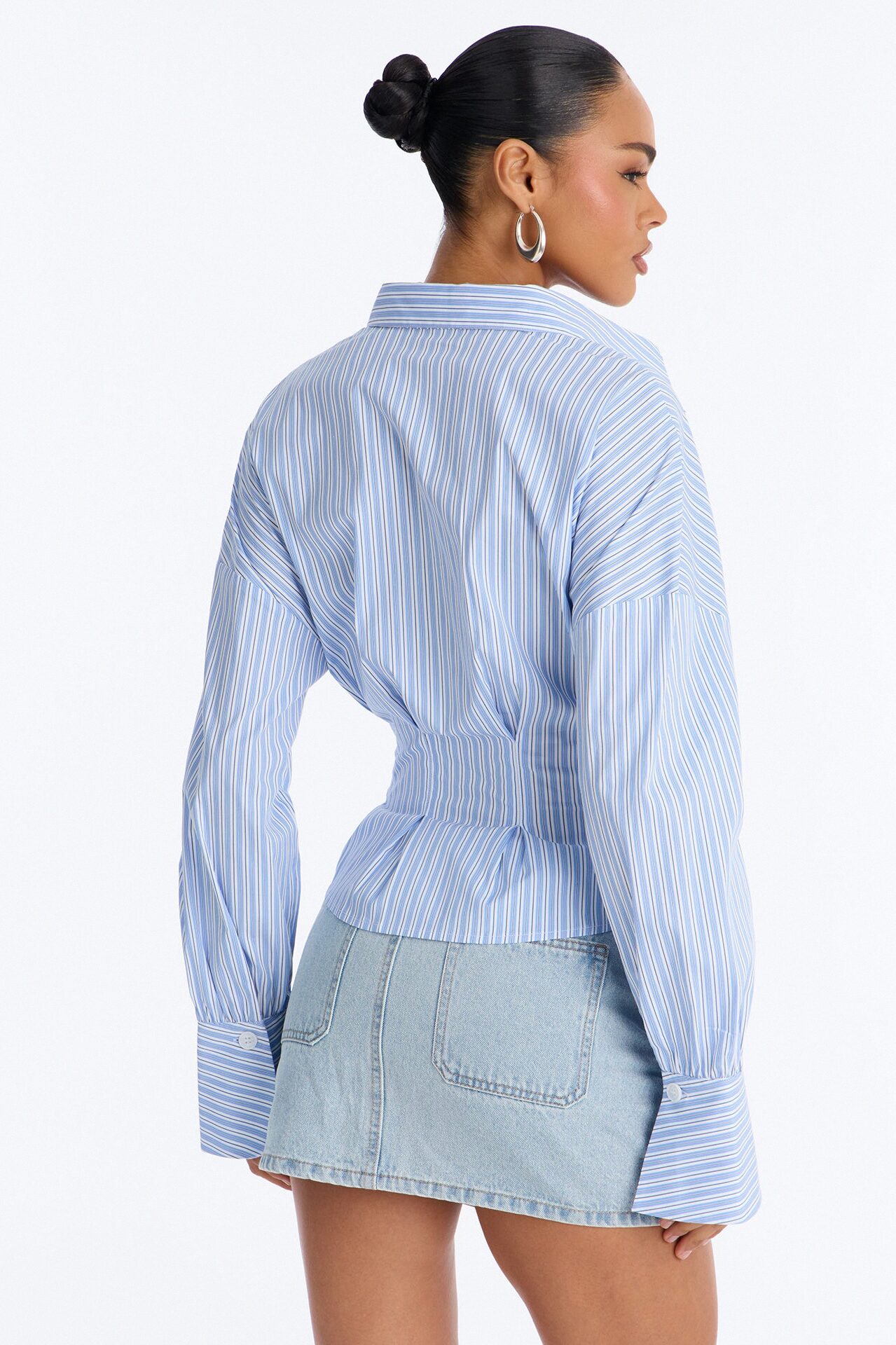 Living Proof Pleated Stripe Poplin Shirt - Blue/combo