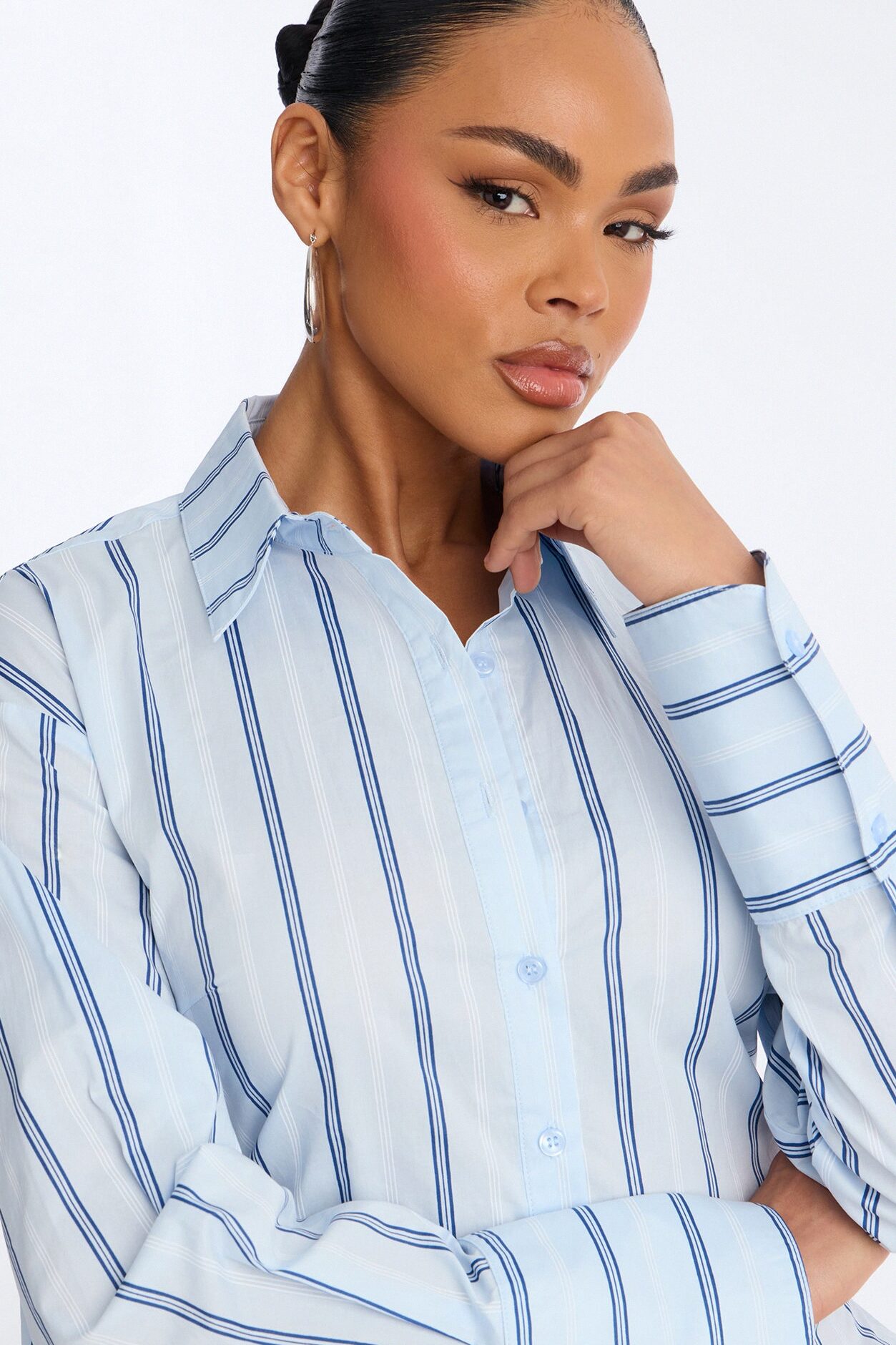 Silent Flex Lace Up Stripe Poplin Shirt - Blue/combo