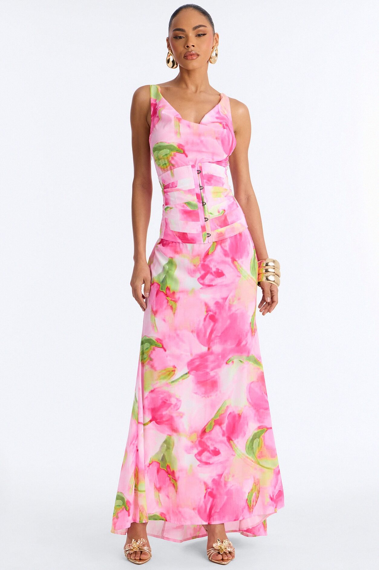 Garden Party Corset Maxi Dress - Pink/combo