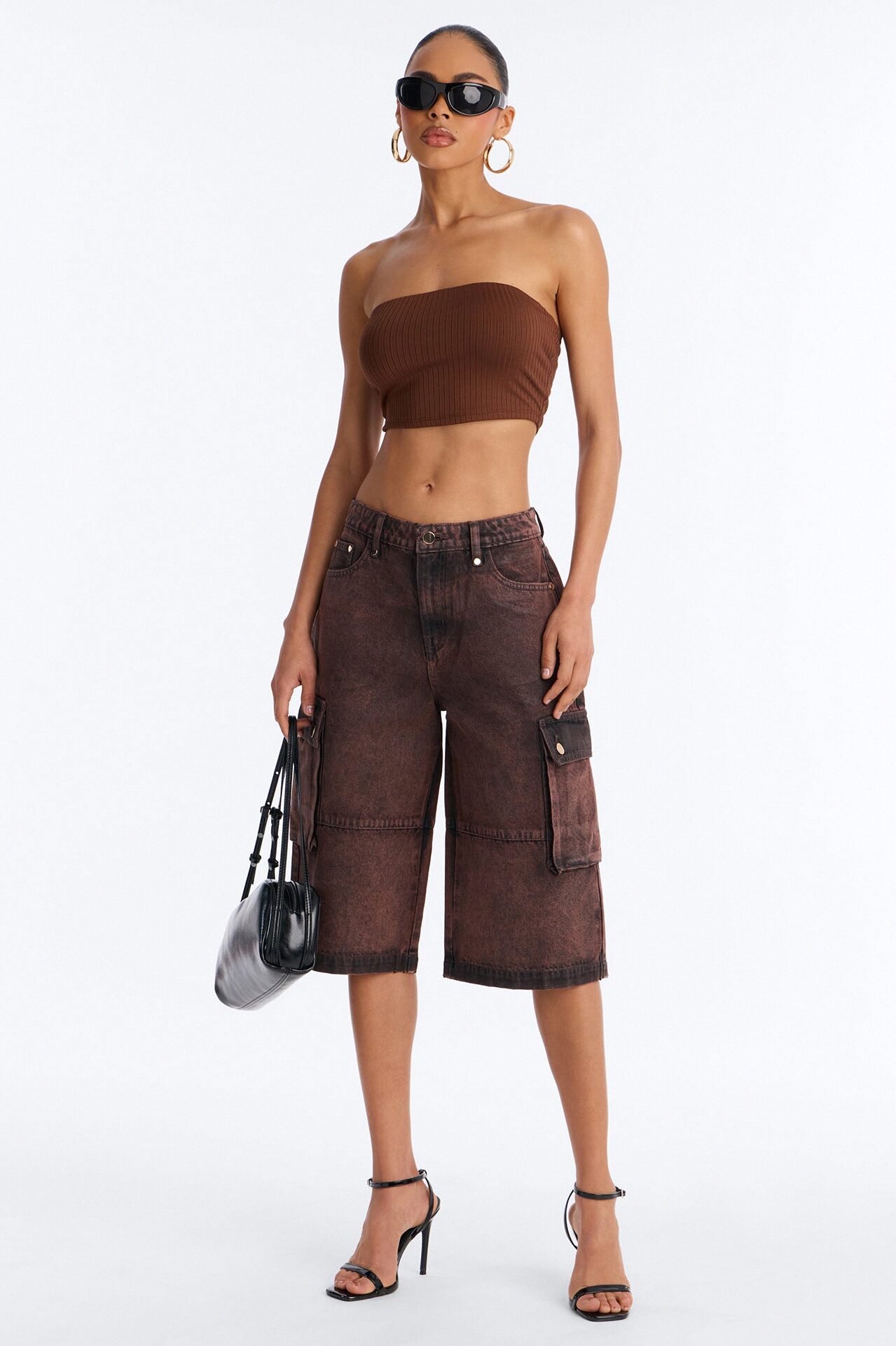 Group Seven Coated Denim Cargo Jorts - Brown