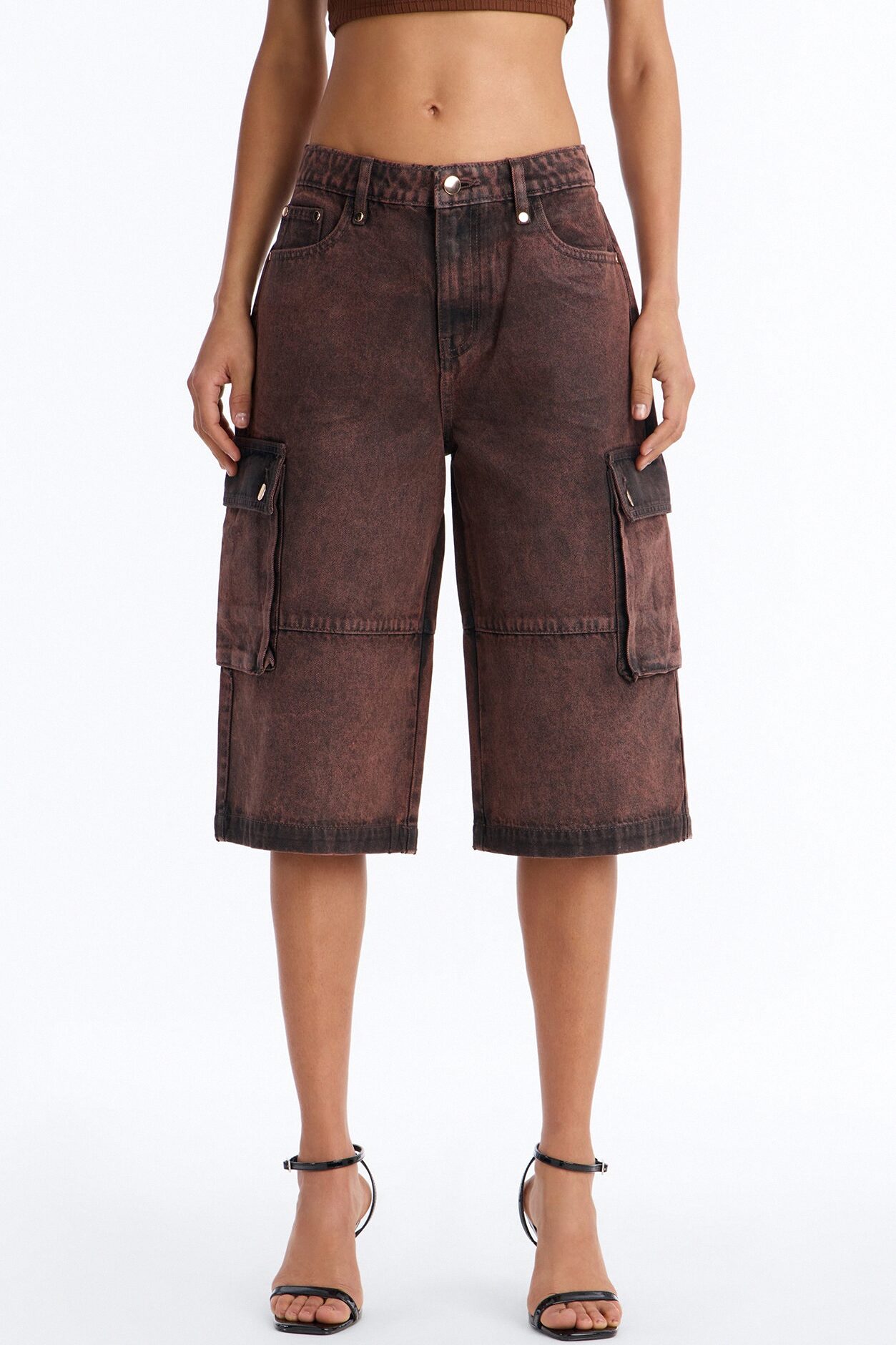 Group Seven Coated Denim Cargo Jorts - Brown