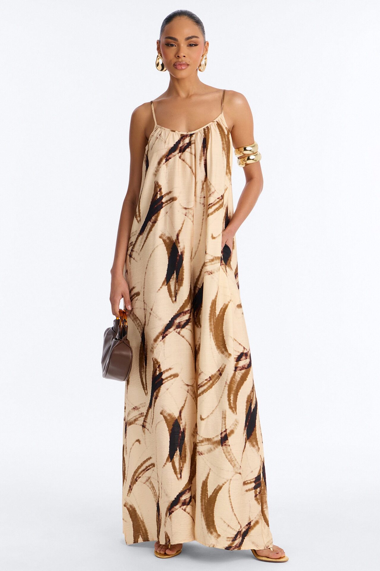 Tropics Time Linen Wide Leg Jumpsuit - Tan