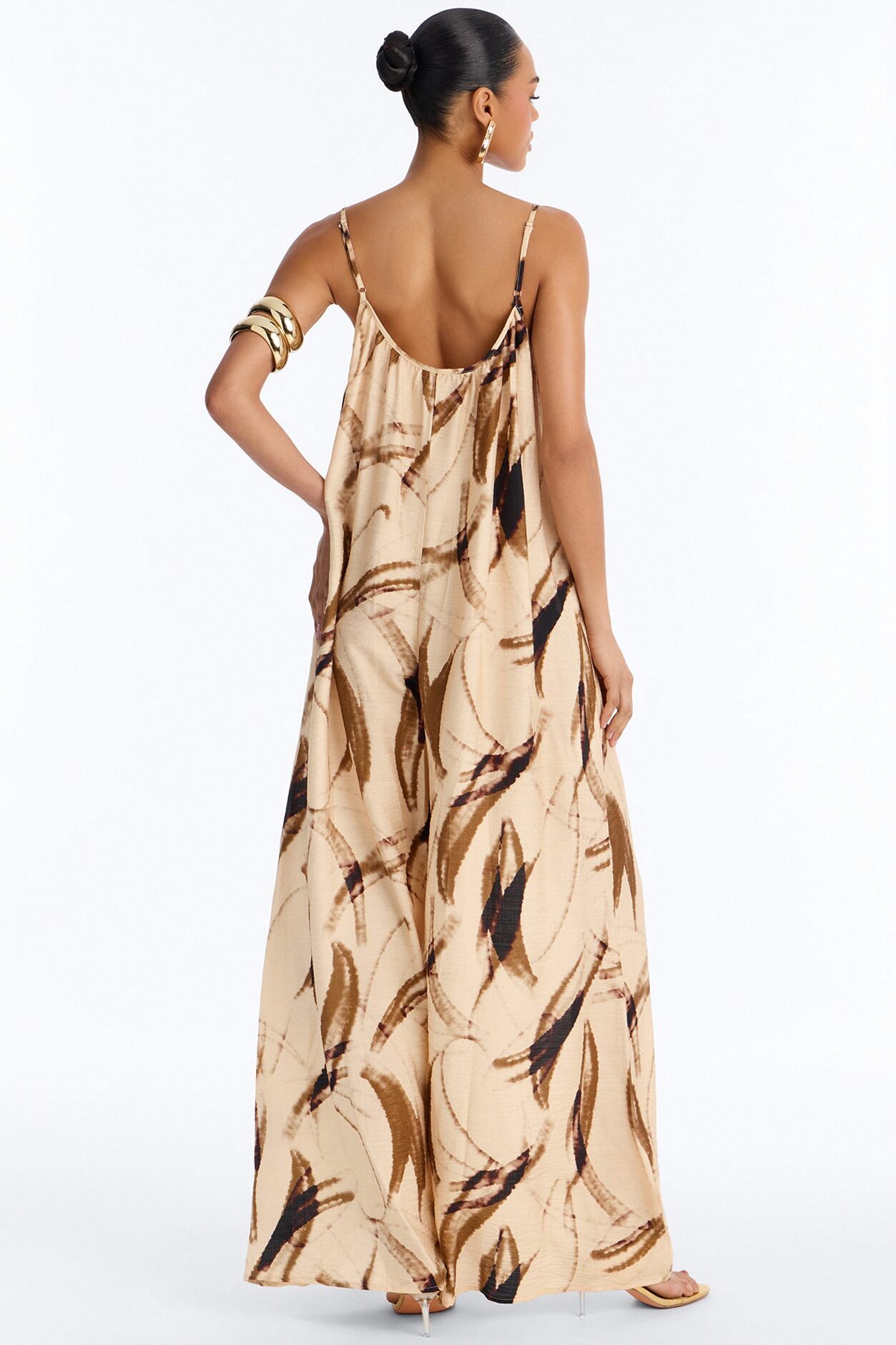 Tropics Time Linen Wide Leg Jumpsuit - Tan