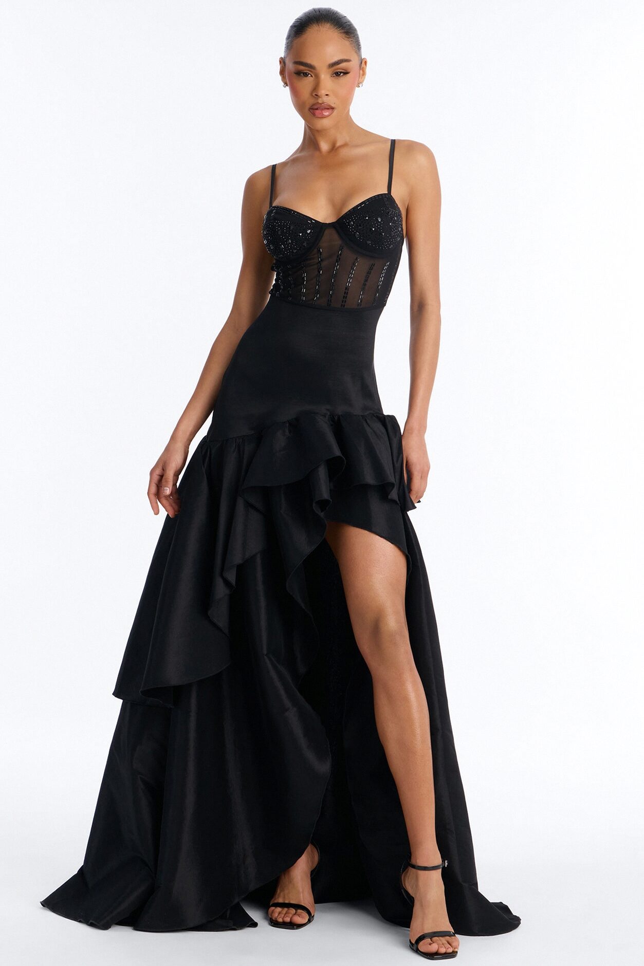Blurred Memories Embellished Maxi Gown - Black