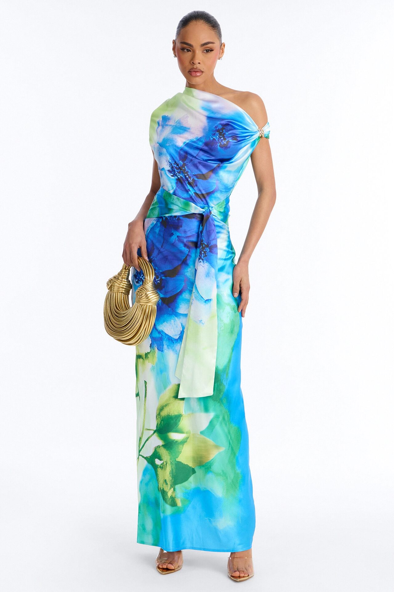 Easy To Love Me Satin Maxi Dress - Blue/combo