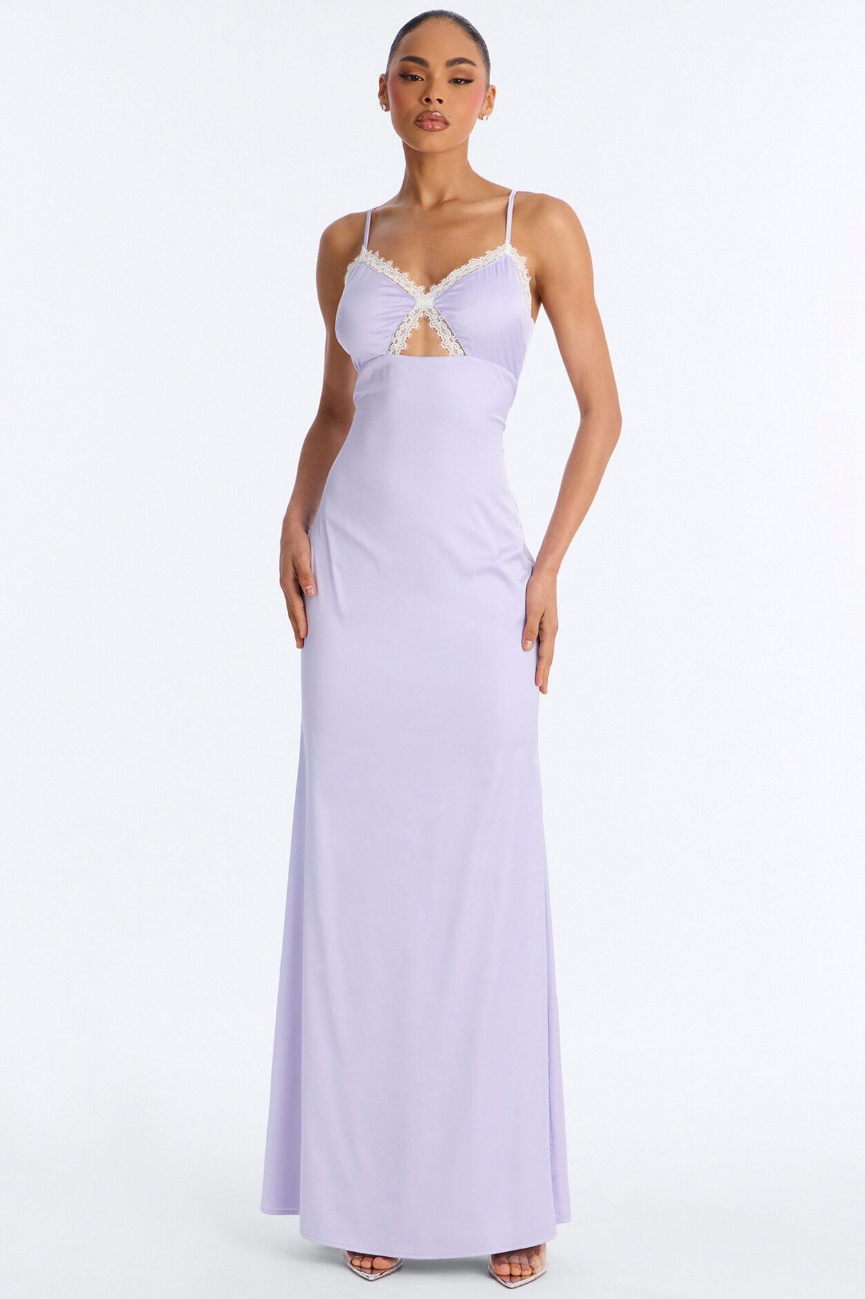 Irina Lace Trim Satin Maxi Dress - Lavender