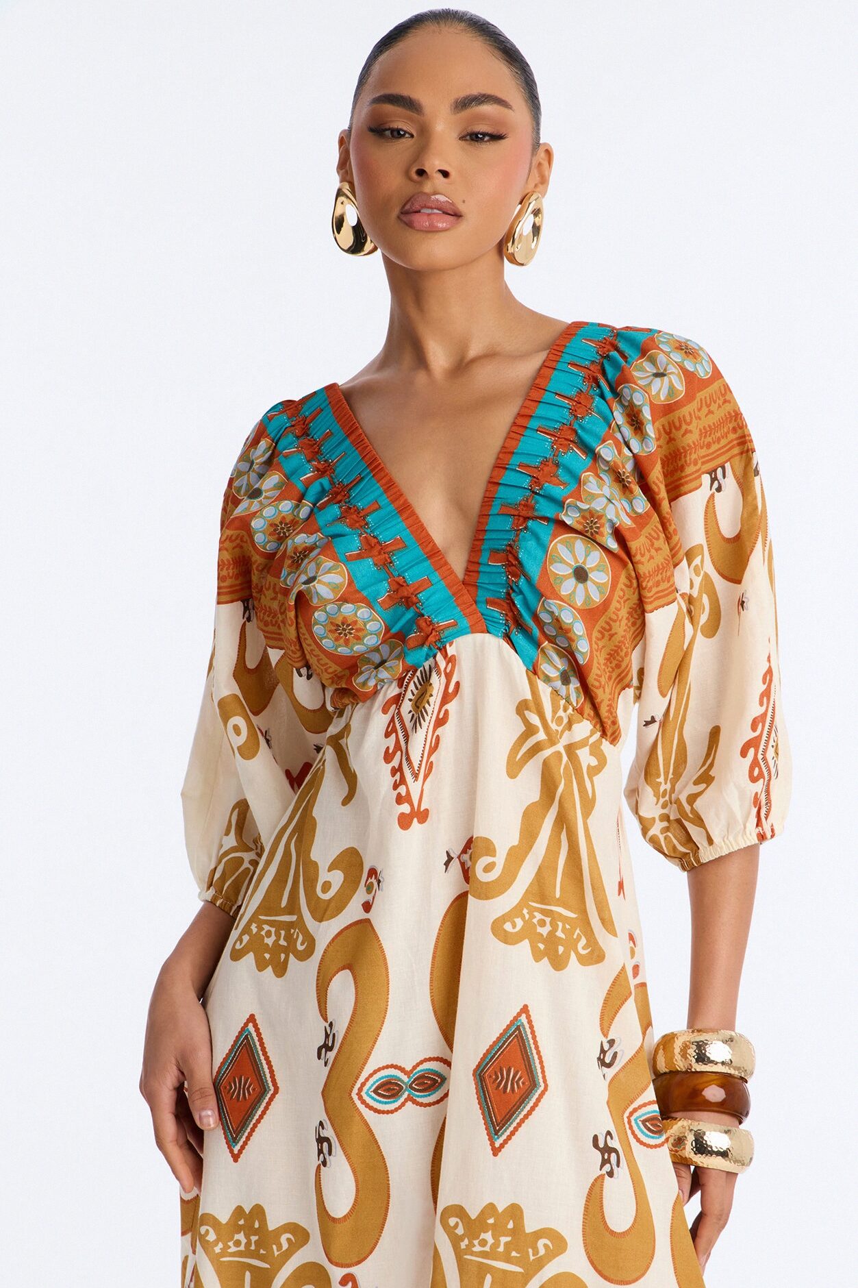 Kayla Printed Maxi Dress - Ivory/combo