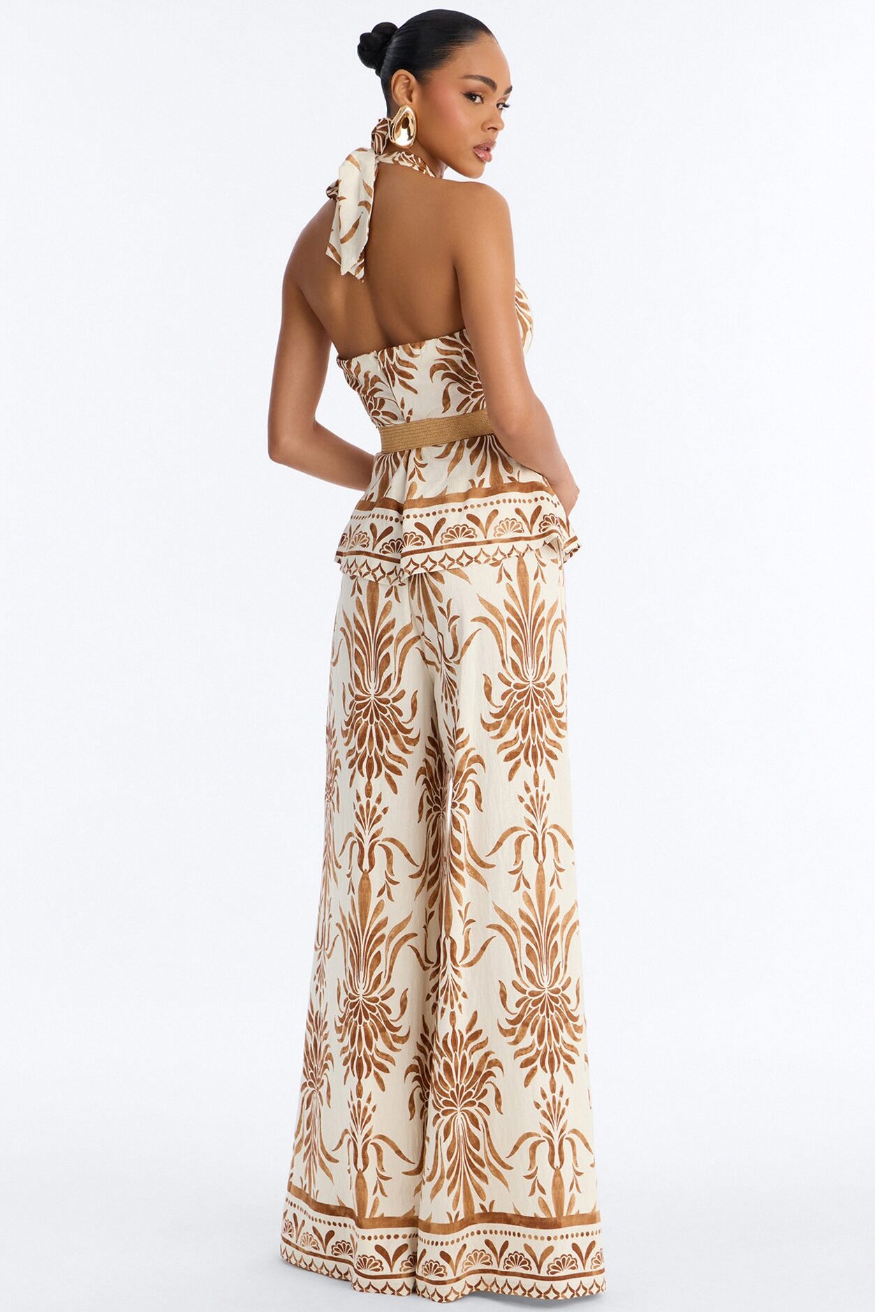 Vacation Fantasy Belted Linen Pant Set - Cream/combo