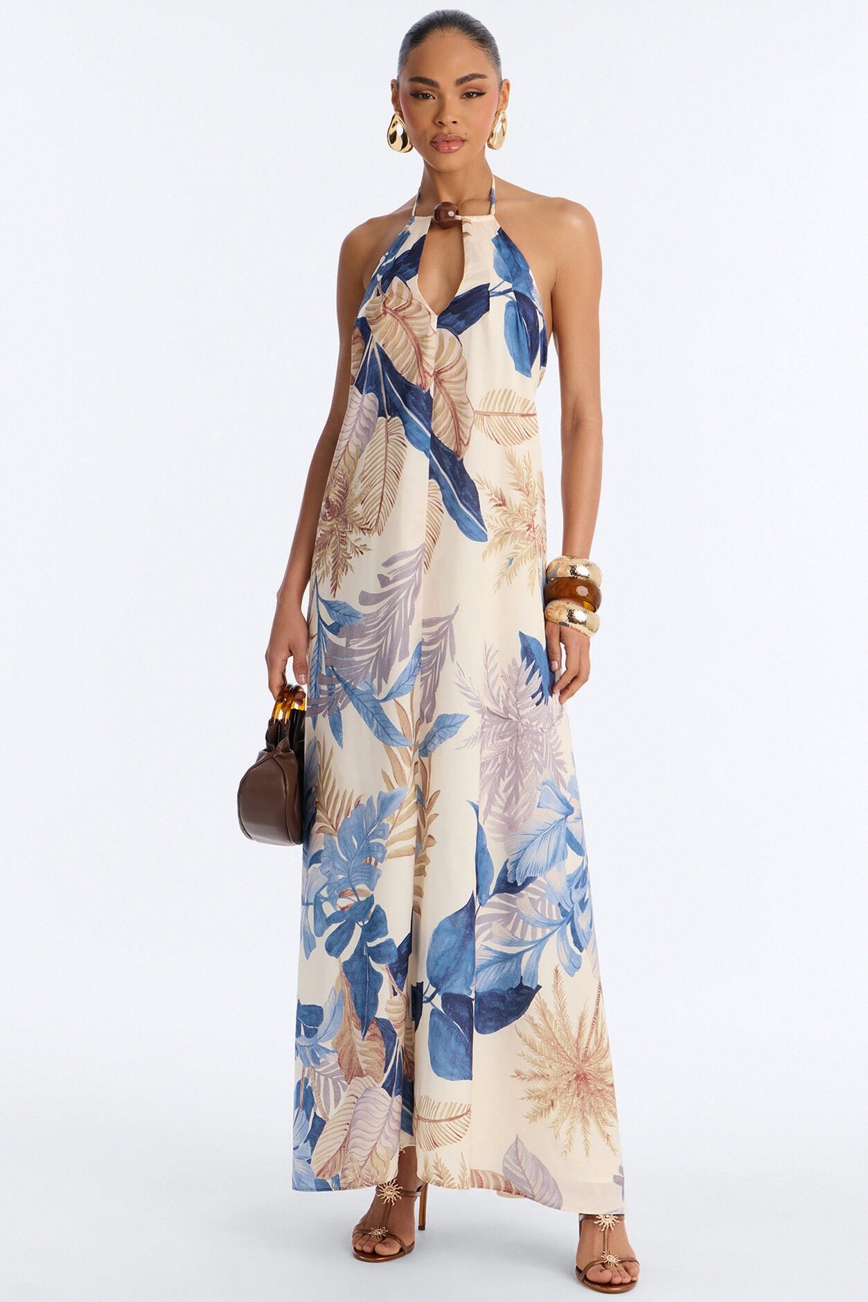 Maui Tropical Keyhole Maxi Dress - Blue/combo