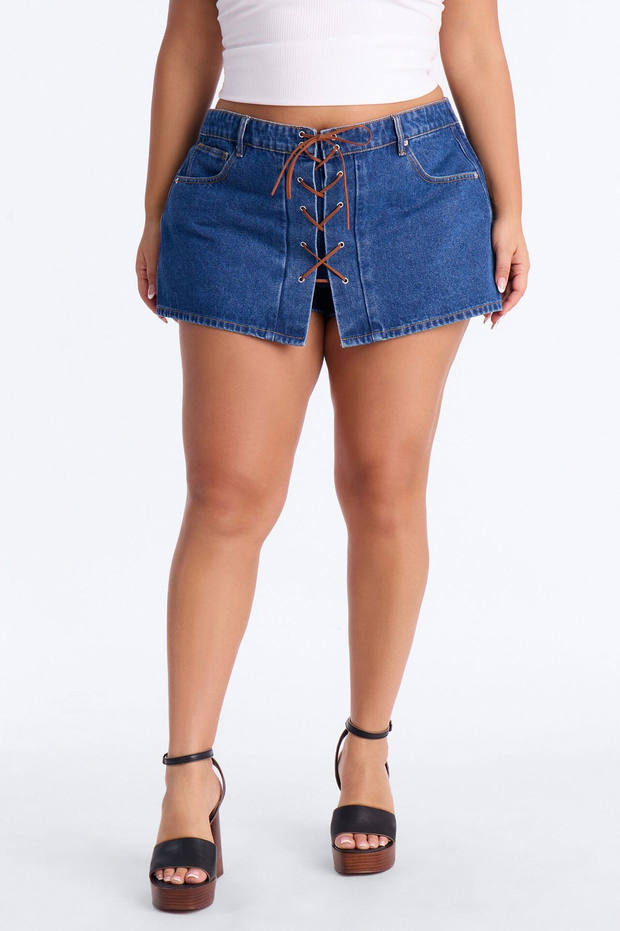 Dakota Lace Up Denim Micro Mini Skort - Dark Wash