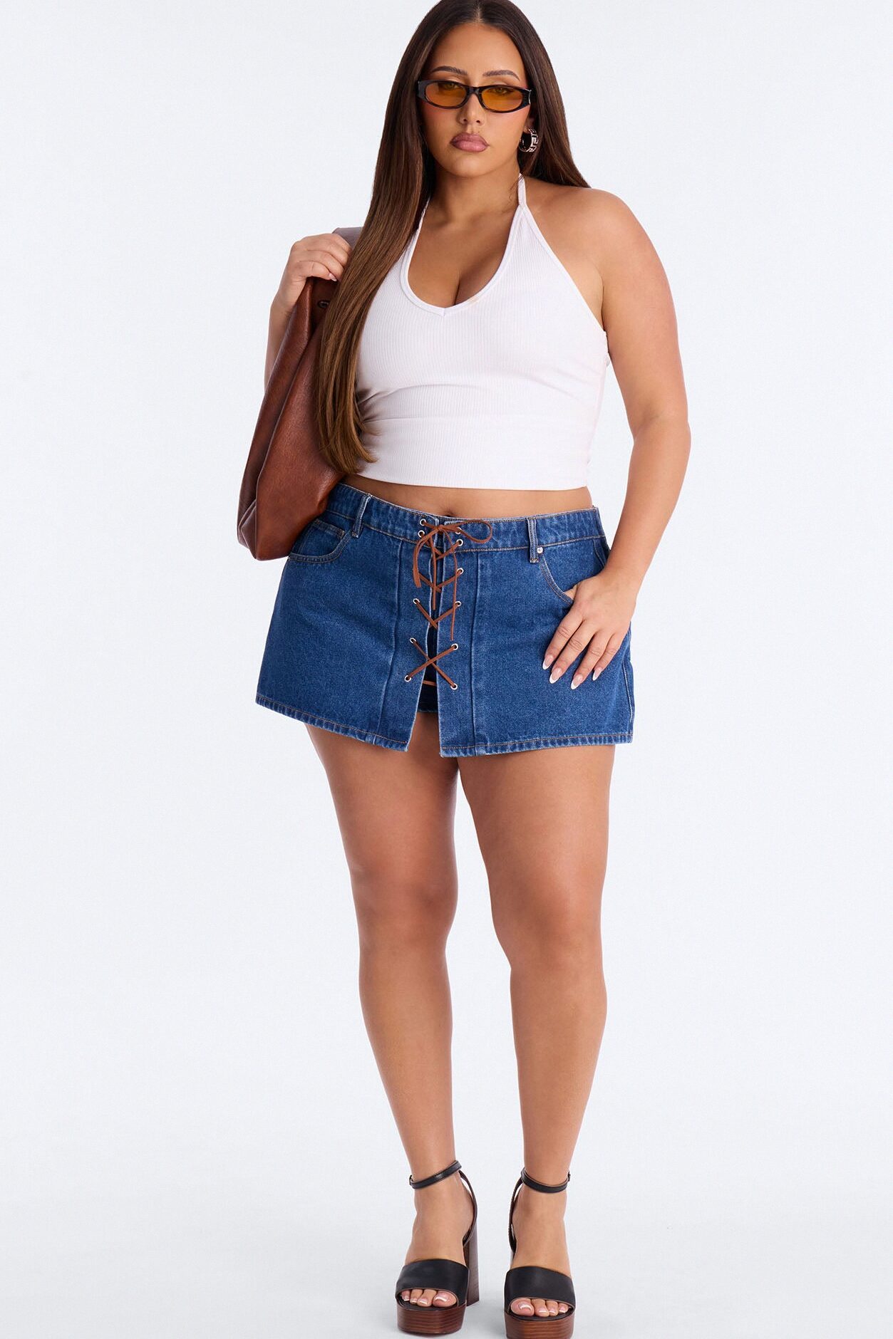 Dakota Lace Up Denim Micro Mini Skort - Dark Wash