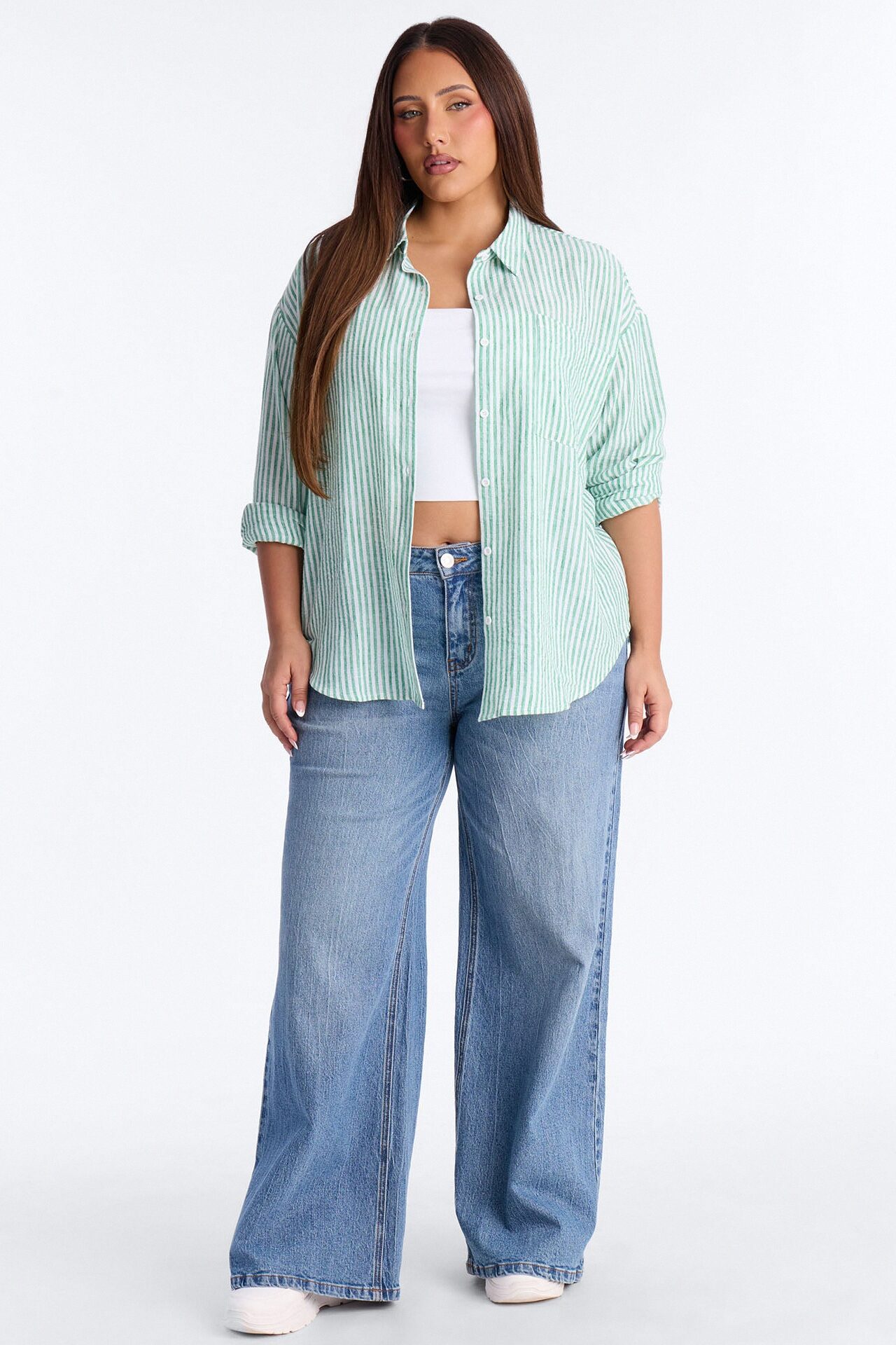 Fresh Cuteness Striped Linen Shirt - Green/combo