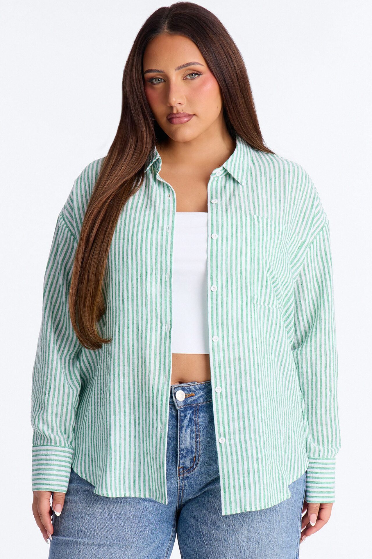 Fresh Cuteness Striped Linen Shirt - Green/combo
