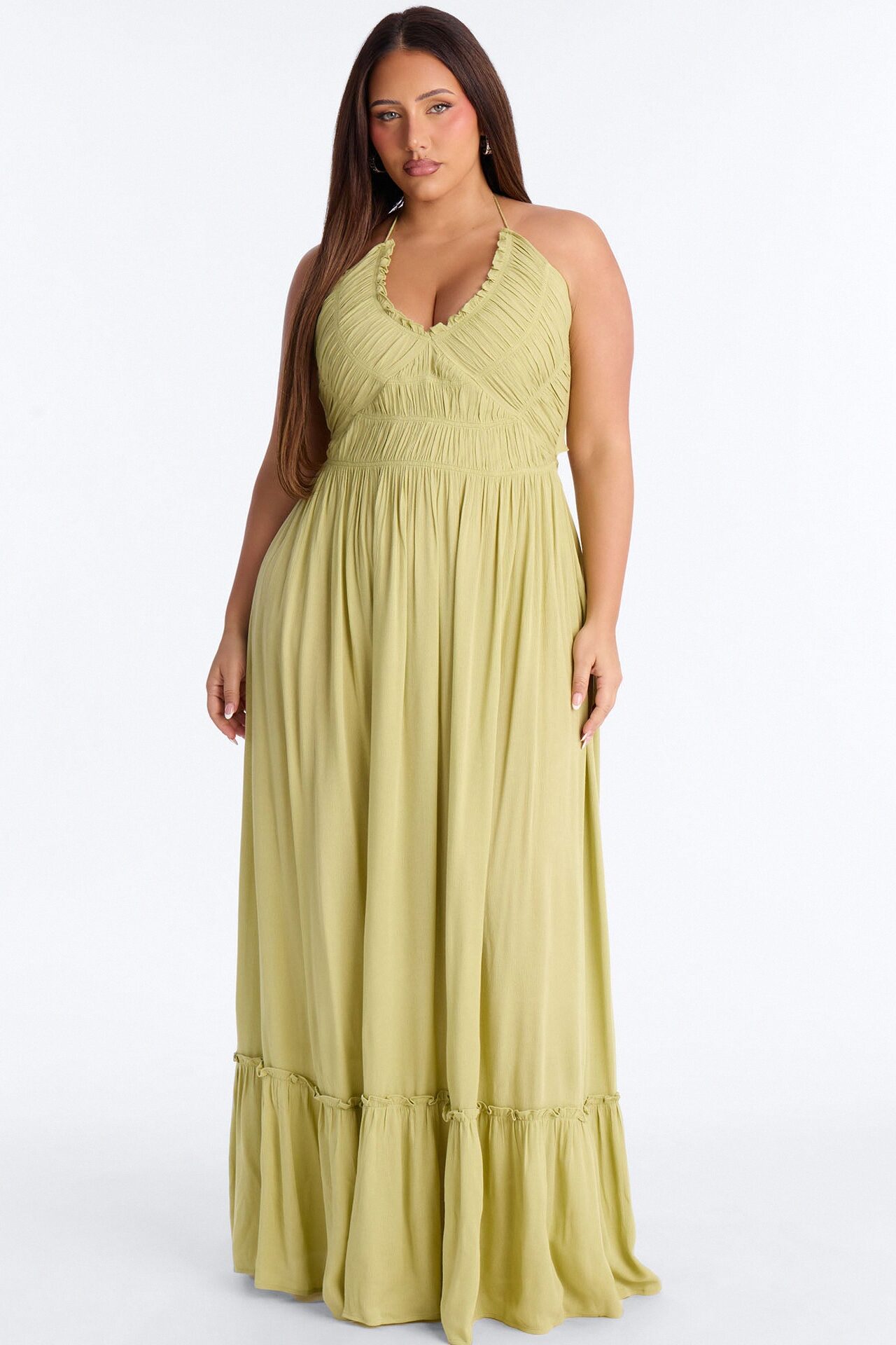 Pretty In Paradise Backless Maxi Dress - Lime