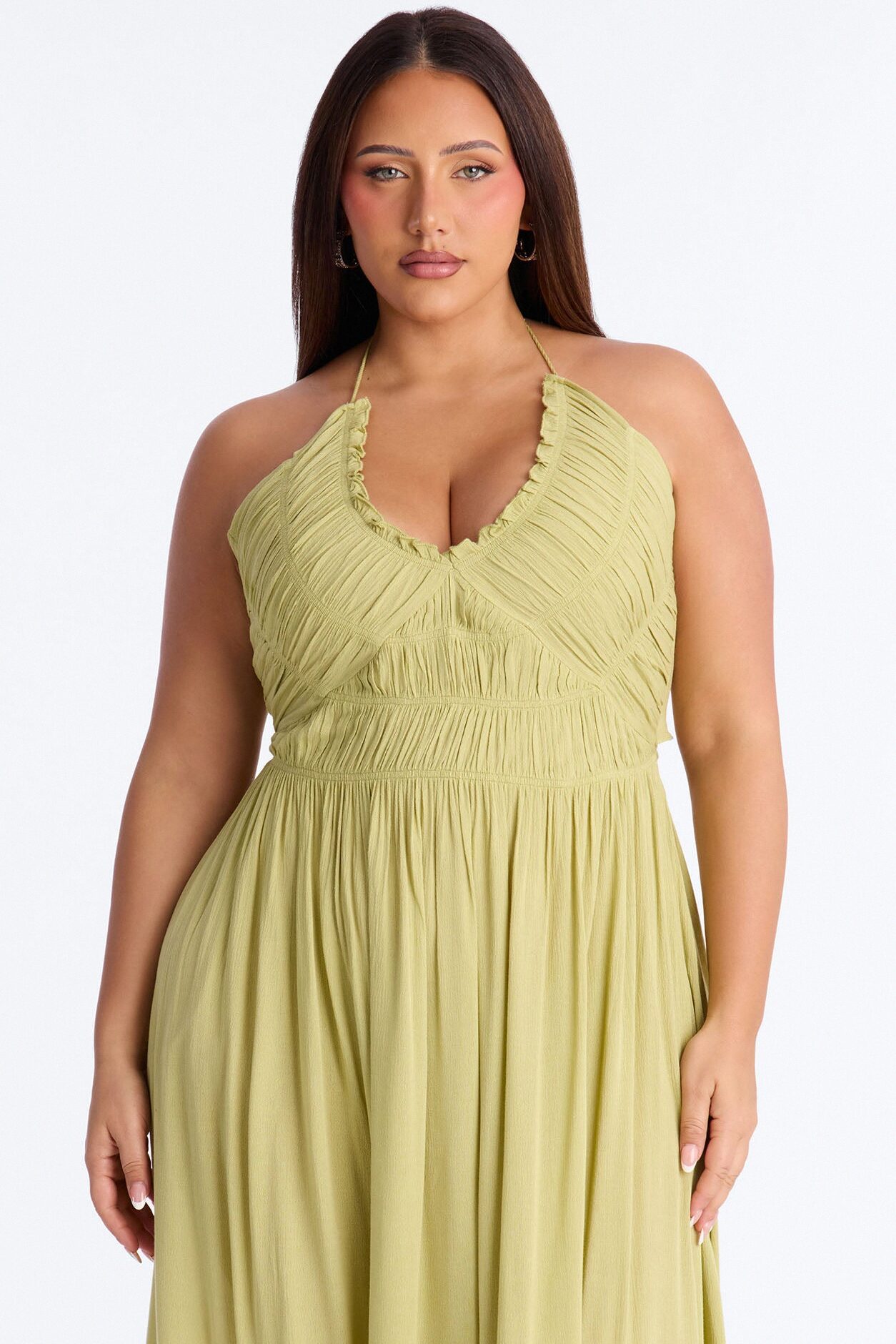 Pretty In Paradise Backless Maxi Dress - Lime