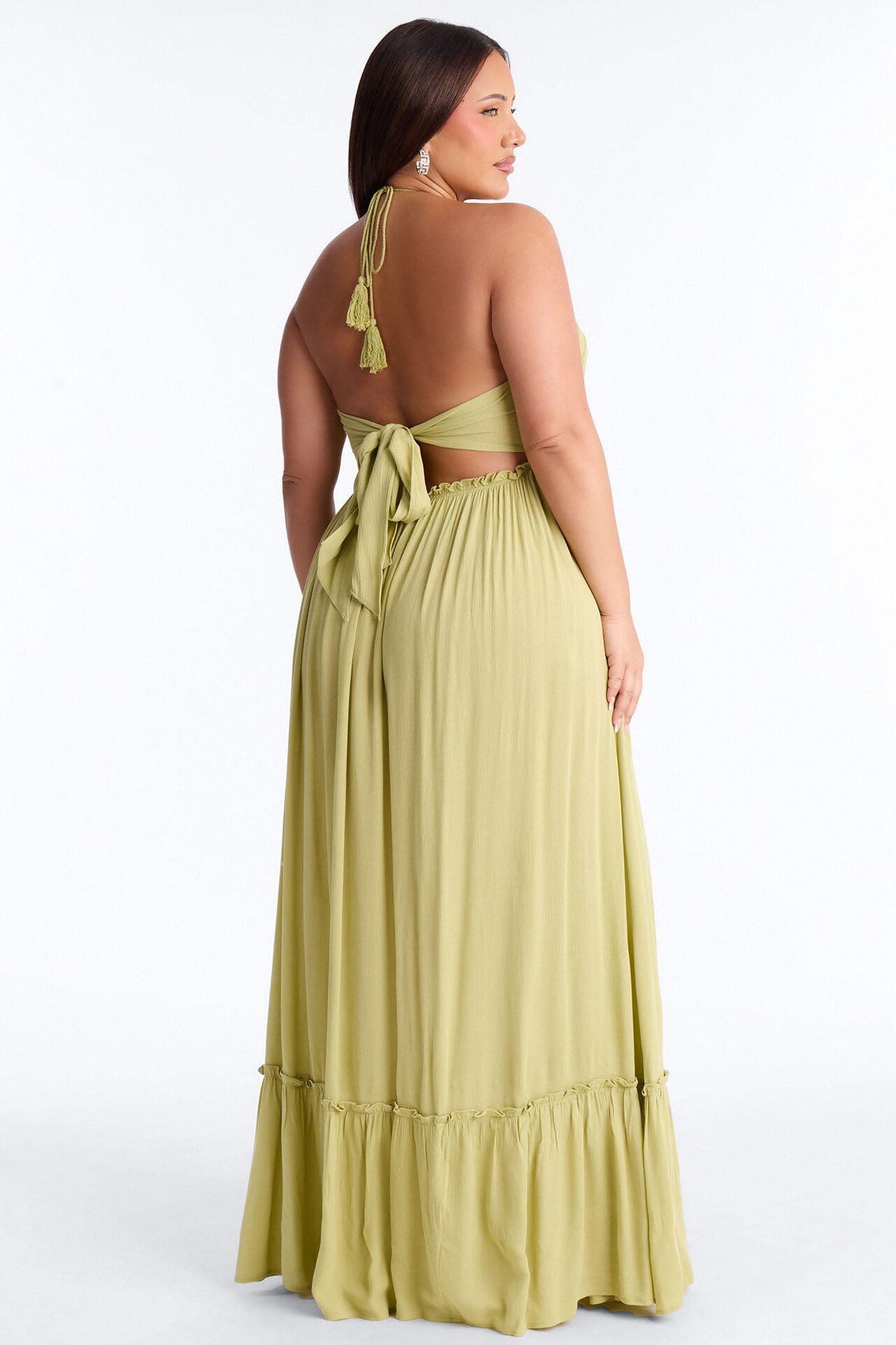 Pretty In Paradise Backless Maxi Dress - Lime