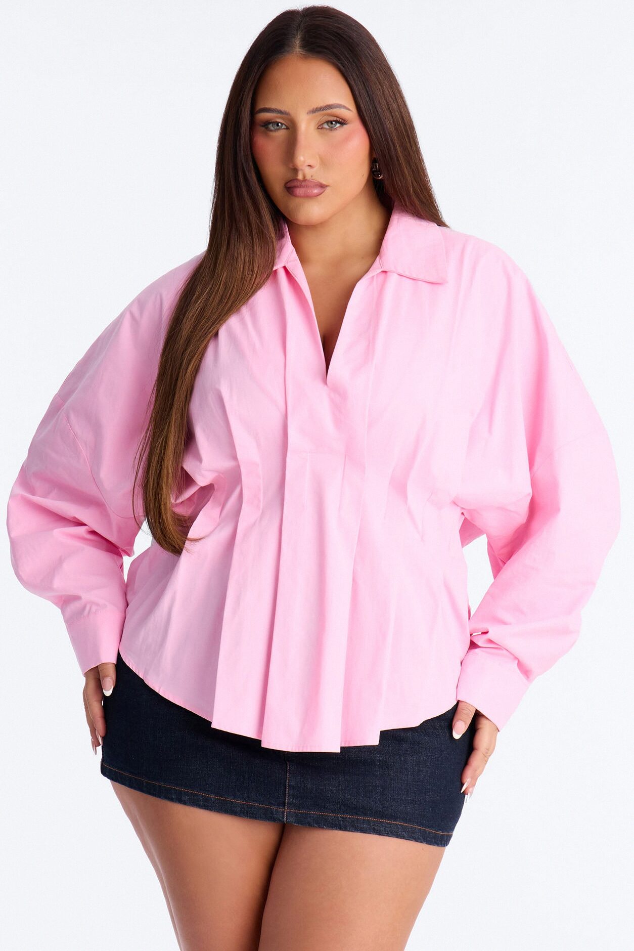 Cool Girl In Progress Pleated Poplin Top - Pink