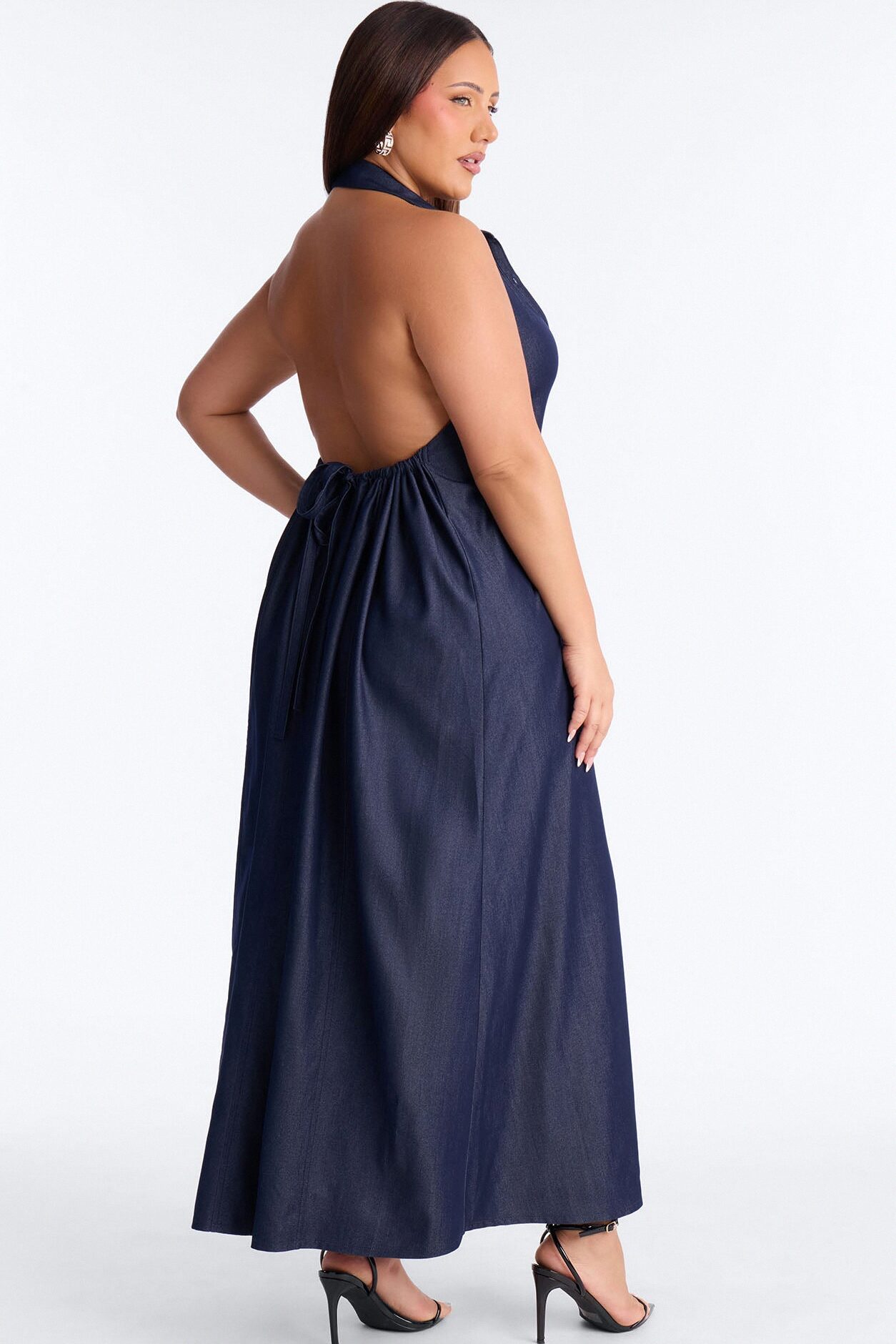 Kristi Halter Denim Maxi Dress - Dark Denim