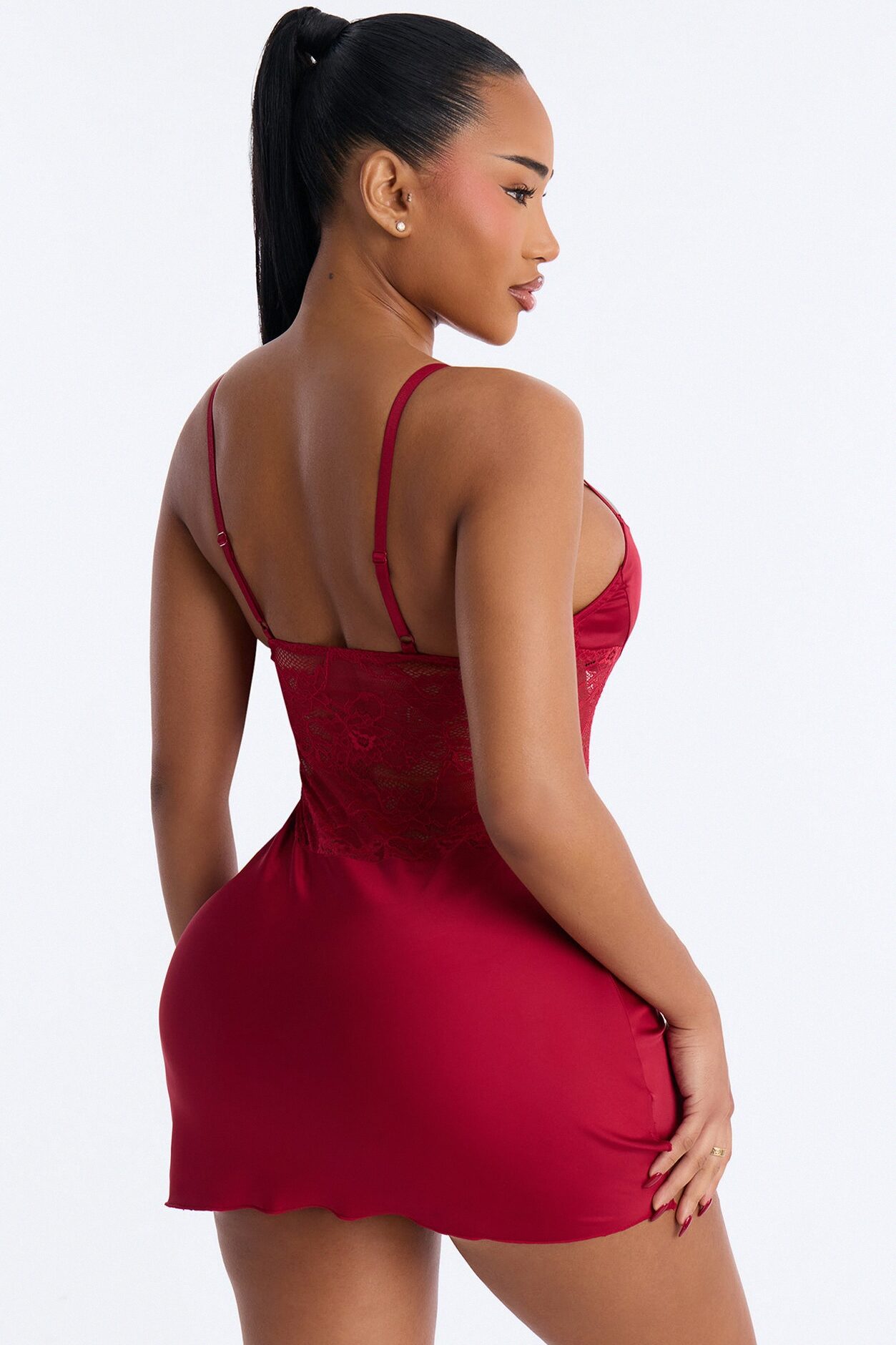 Sweet Vice Satin Lace Chemise - Burgundy