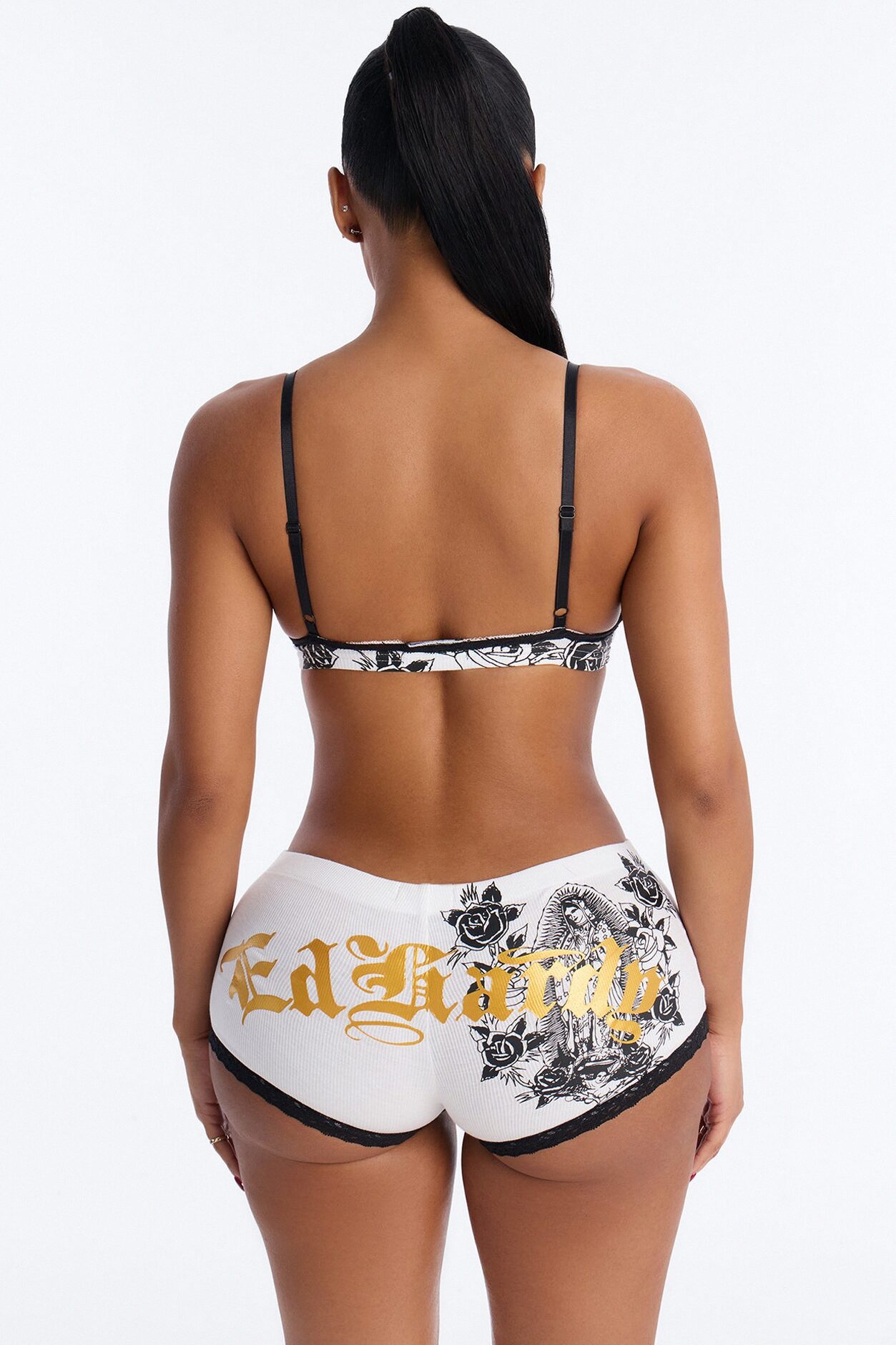 Ed Hardy Forever Faithful Bralette And Short Set - White