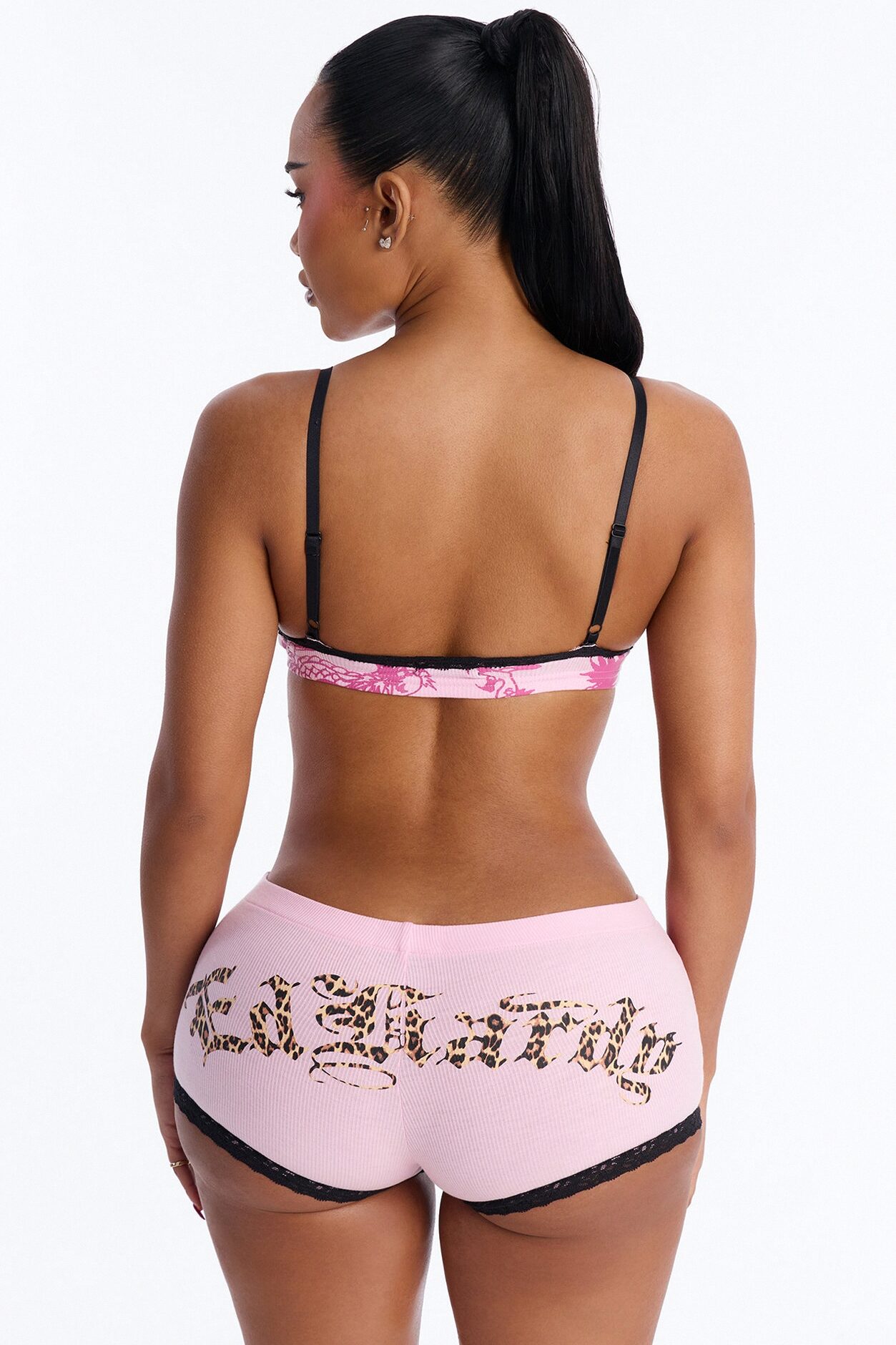Ed Hardy Love Kills Slowly Bralette PJ Short Set - Pink