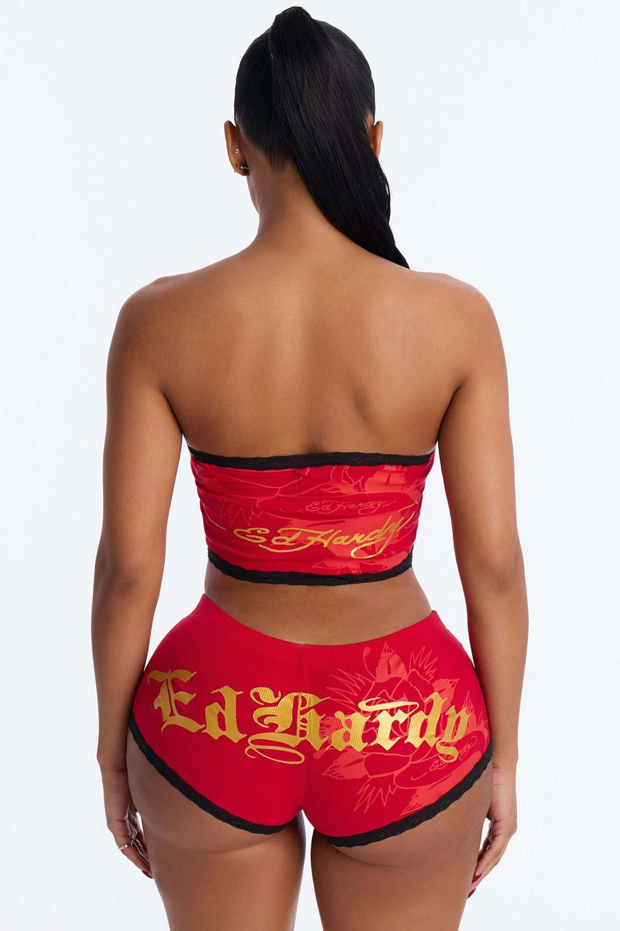 Ed Hardy Born Free Tube Top PJ Short Set - Red