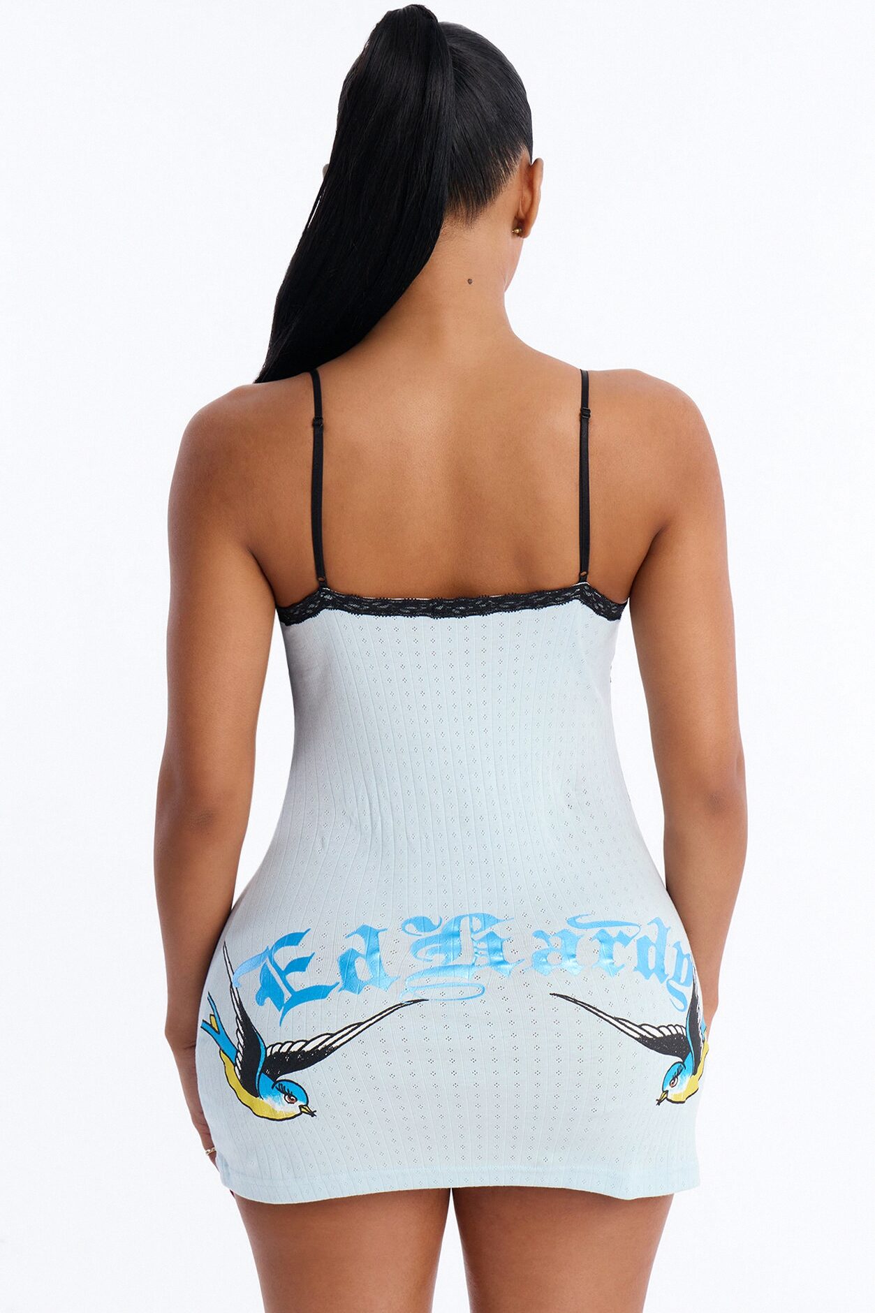 Ed Hardy Singing Swallows Chemise - Light Blue