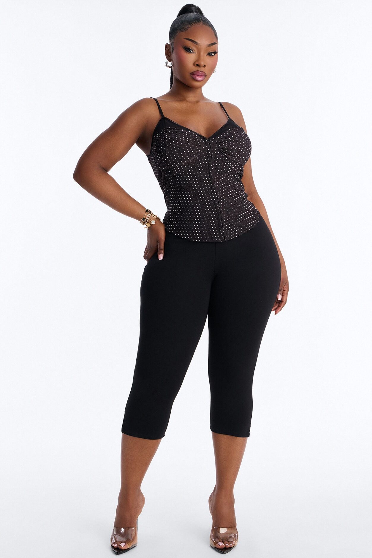Love Spot Polka Dot Mesh Cami - Black/combo