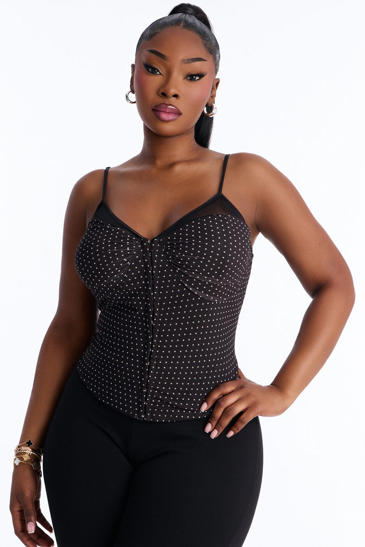 Love Spot Polka Dot Mesh Cami - Black/combo