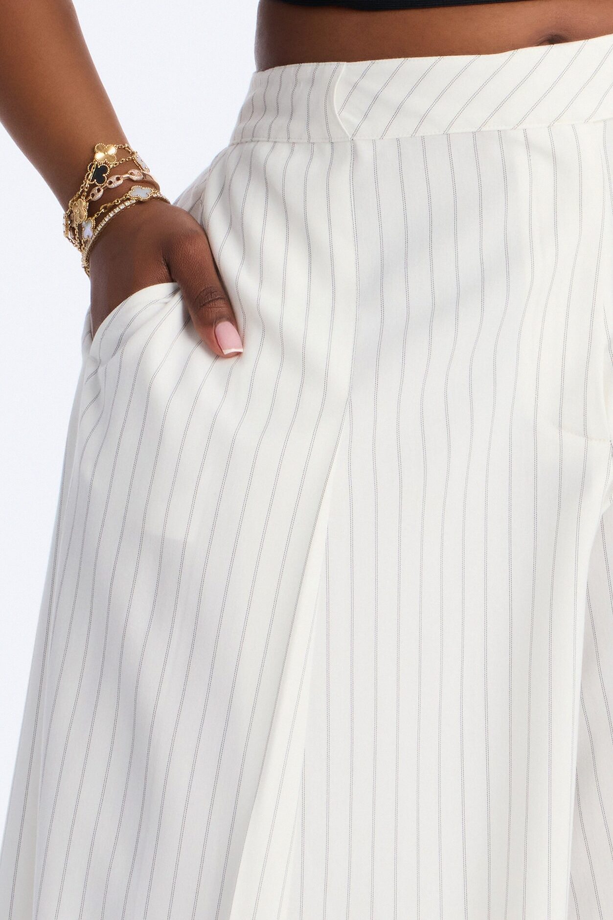 Catch A Break Pinstripe Wide Leg Pant 33″ - White/Black