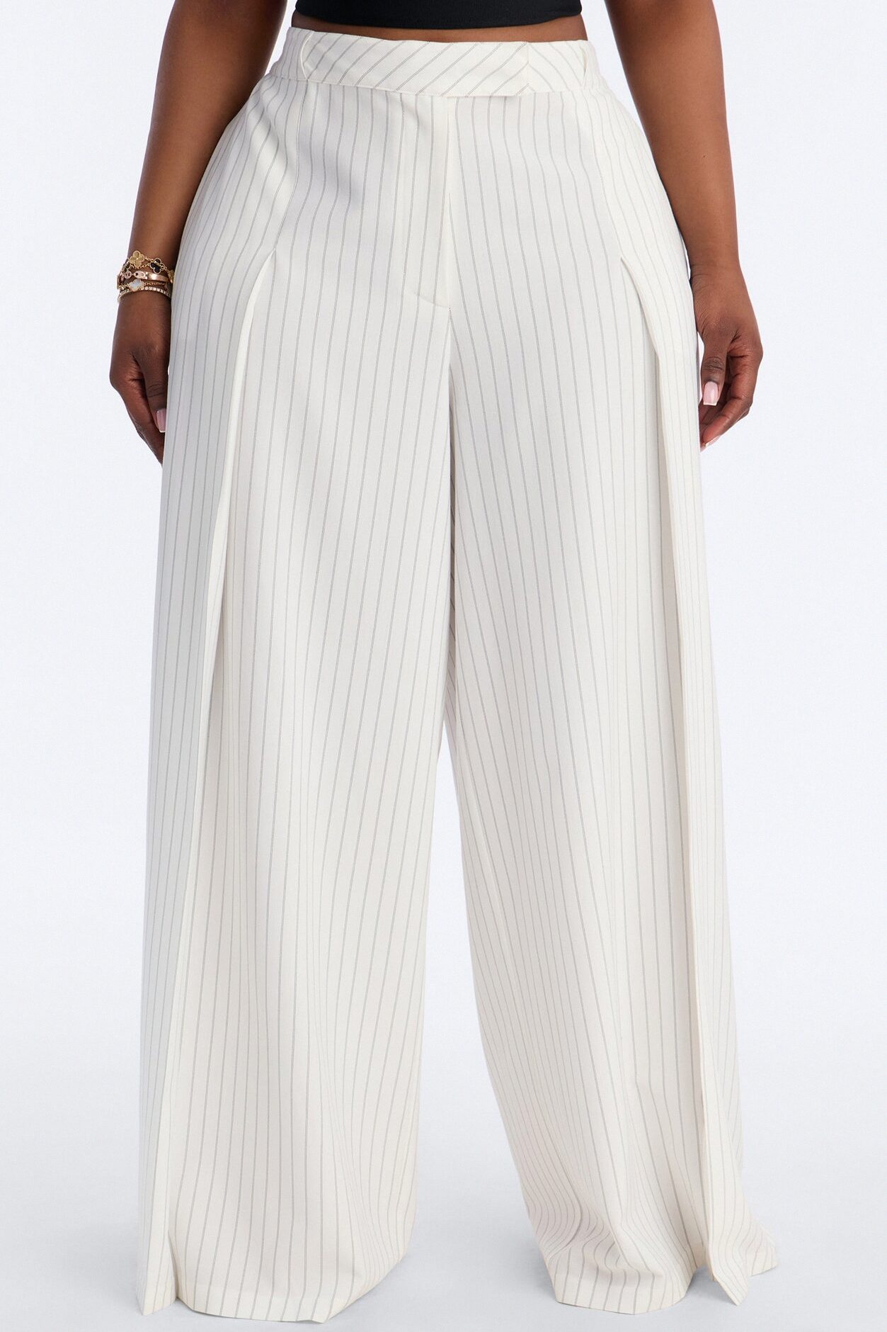 Catch A Break Pinstripe Wide Leg Pant 33″ - White/Black